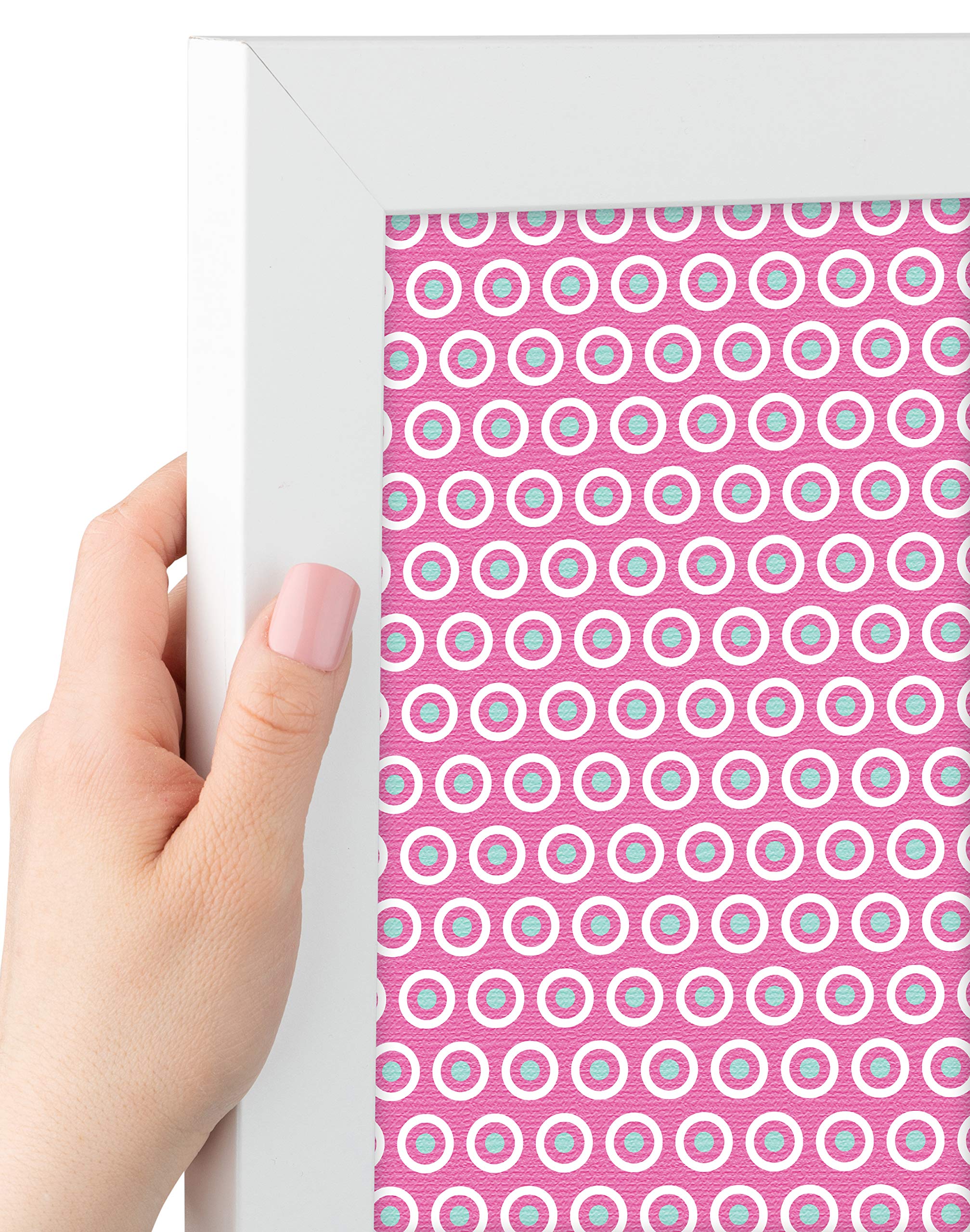ArtToFrames 36x24 Inch Custom Cork Bulletin Board with Fabric Canvas Finish - Pink & White Dots Pin Board in Satin White Frame (2x3 ft) - Perfect for Home Office, Classroom, or Kids Room Decor