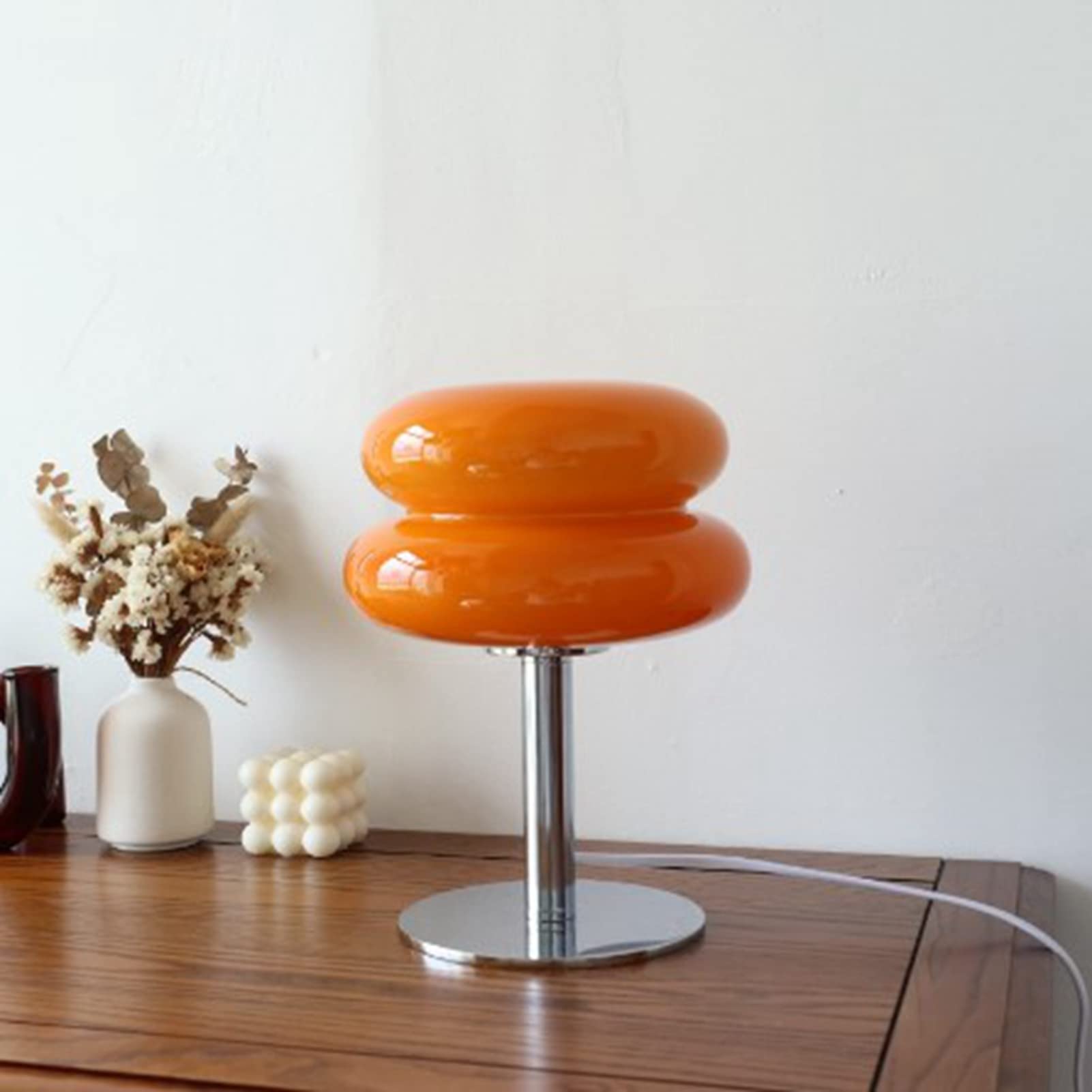 Macaroon USB Desk Lamp - Egg Tart Glass Table Light with Soft Energy-Efficient Lighting for Bedroom, Dorm, Office | Cute Tart-Shaped Night Light for Study, Reading & Decor (Orange)