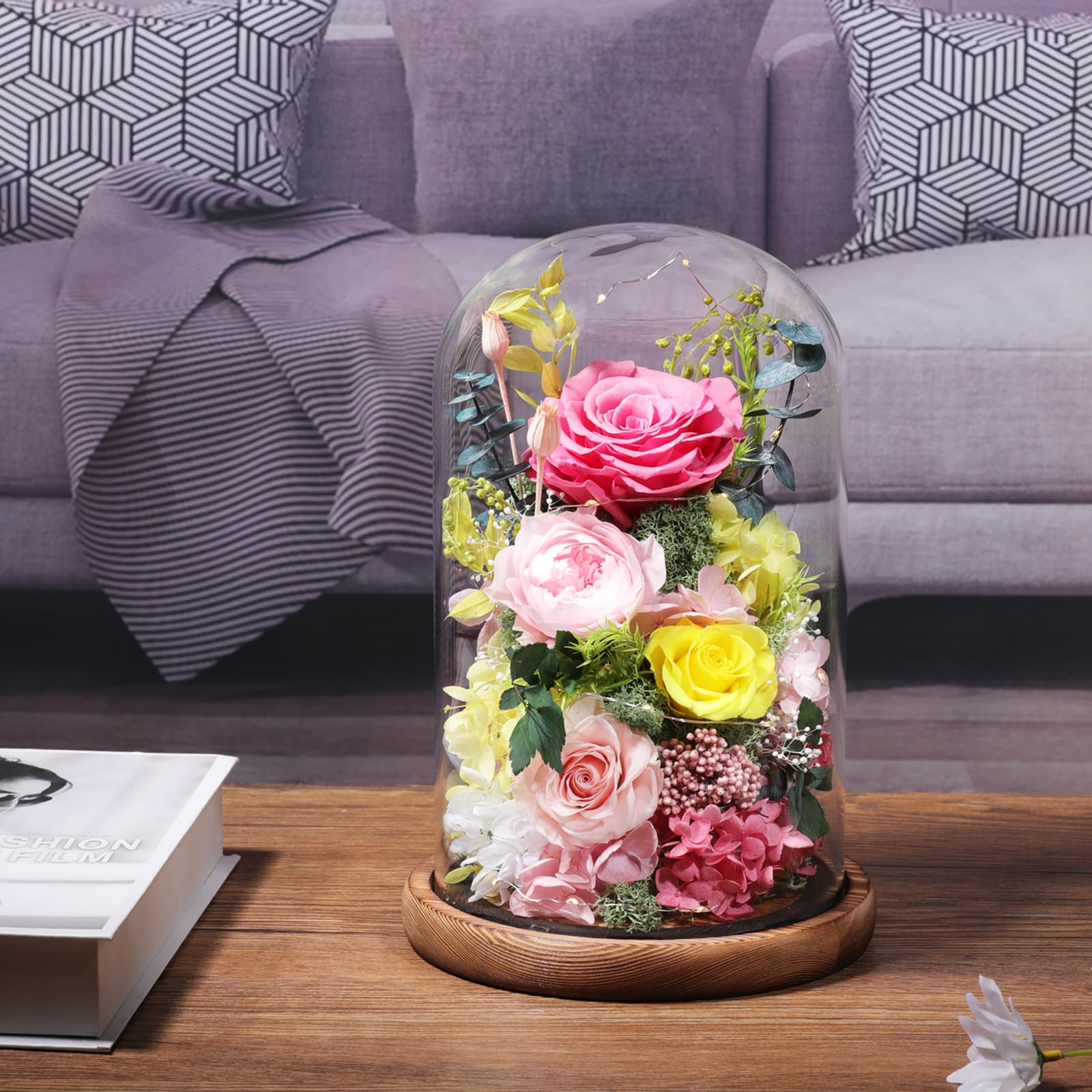 Preserved Pink Rose in Glass Dome - Forever Flowers for Birthday Gifts, Home Decor | Perfect for Women, Mom, Grandma & Friends | Ideal for Anniversaries, Valentine's Day & Home Decoration