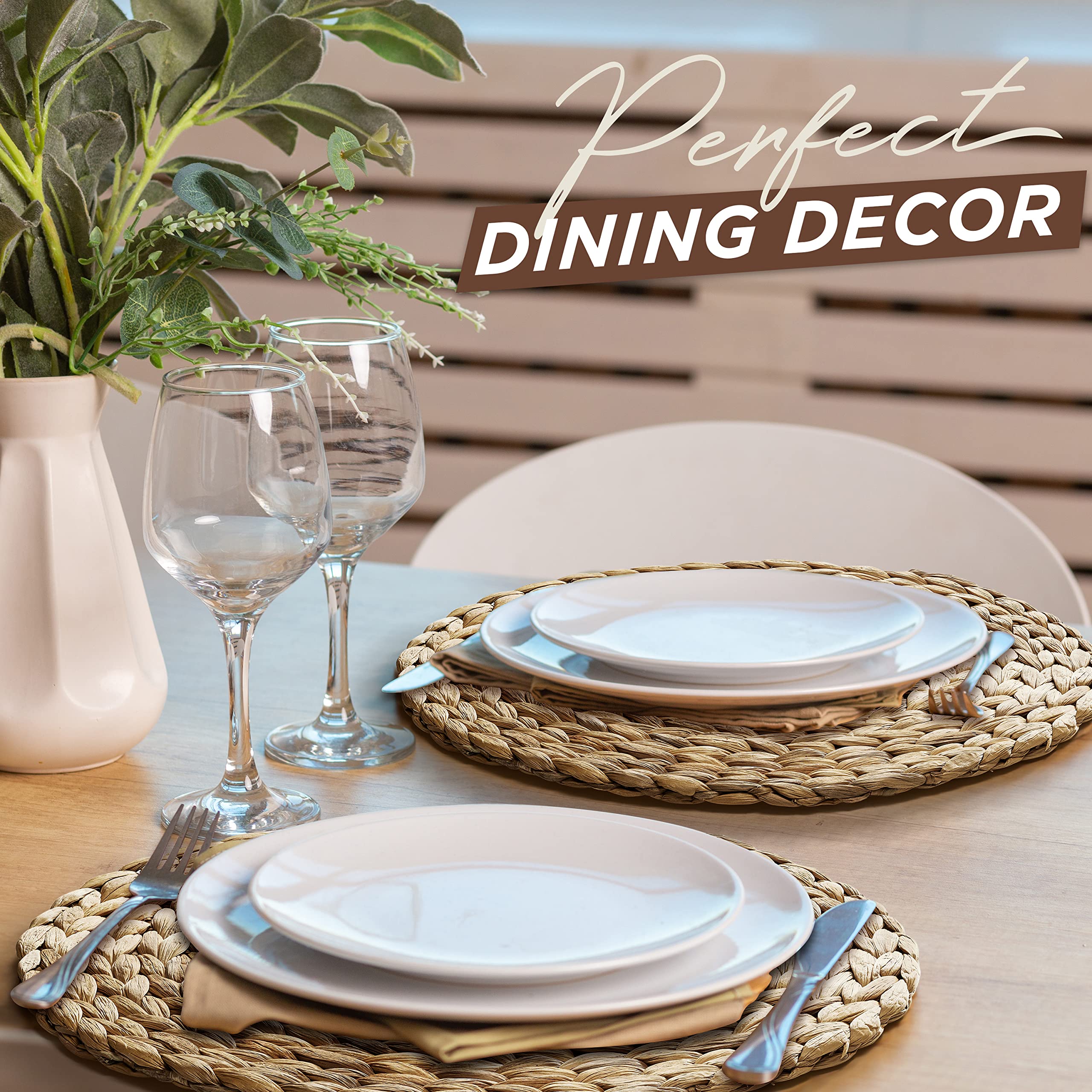 BLUEWEST Woven Round Placemats Set of 10 - 13 Inch Rattan Water Hyacinth Braided Placemats, Heat Resistant & Durable for Plates - Perfect for Dining Table, Kitchen, and Outdoor Entertaining