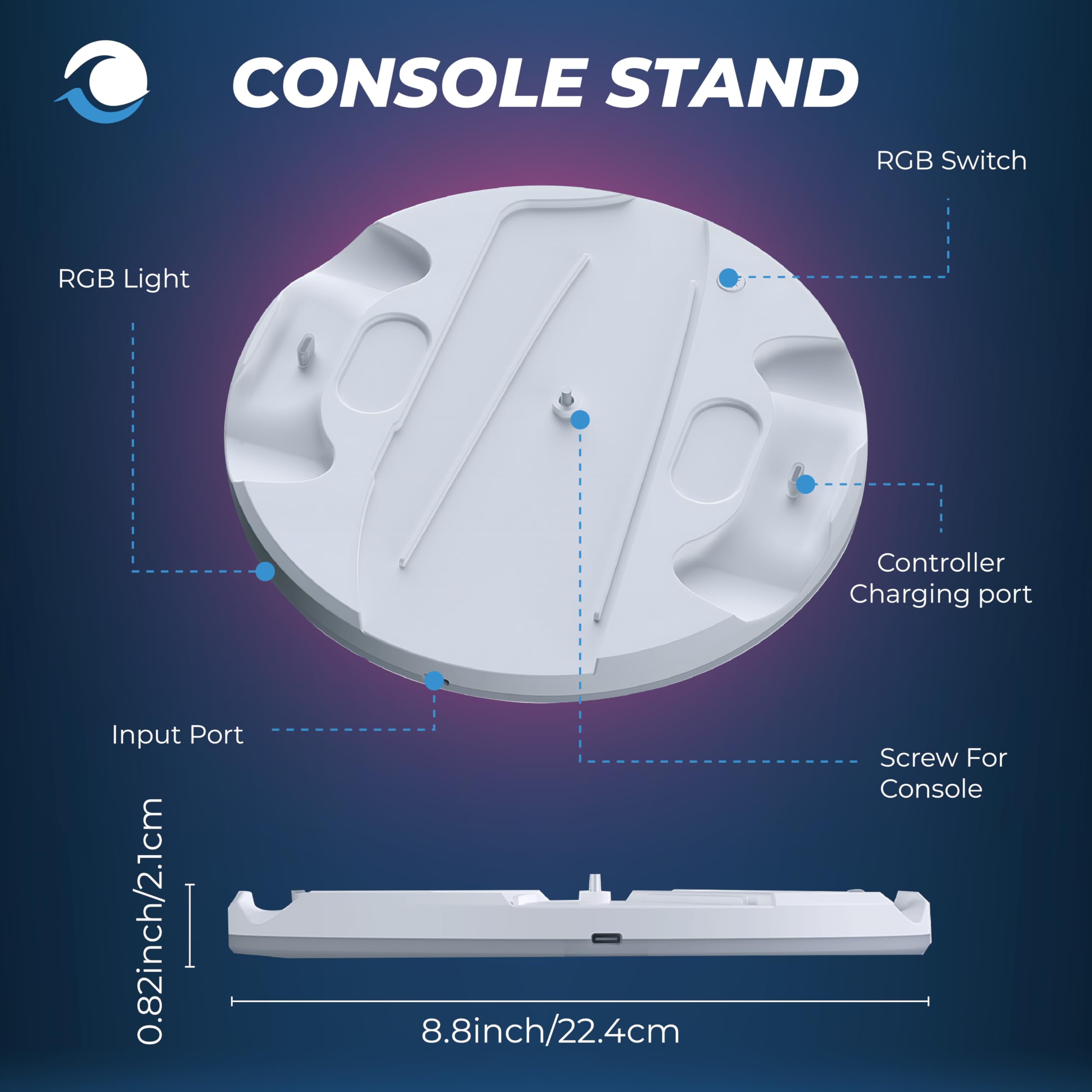 PS5 Slim Vertical Stand with Dual Controller Charger - RGB Lighting Gaming Station for PlayStation 5 | Includes Headset Hook & Fast Charging for DualSense & Edge Controllers | Perfect for Gaming Setup & Console Protection