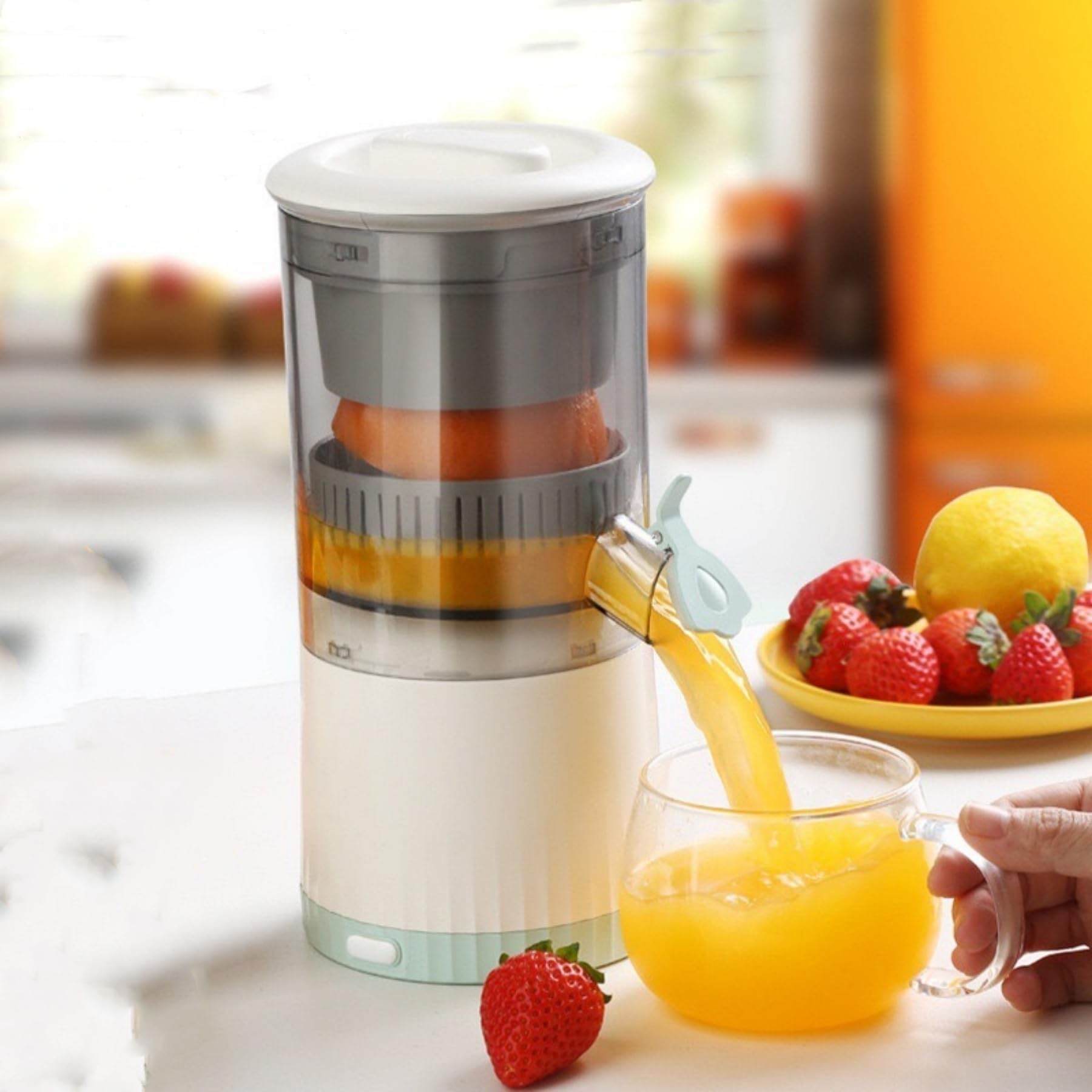 Automatic Separation Juicer - Portable Electric Juicer Machine for Fruits and Vegetables, USB Rechargeable with Cleaning Brush (7.4V, Red) - Perfect for Home, Office, Gym & Outdoor Use