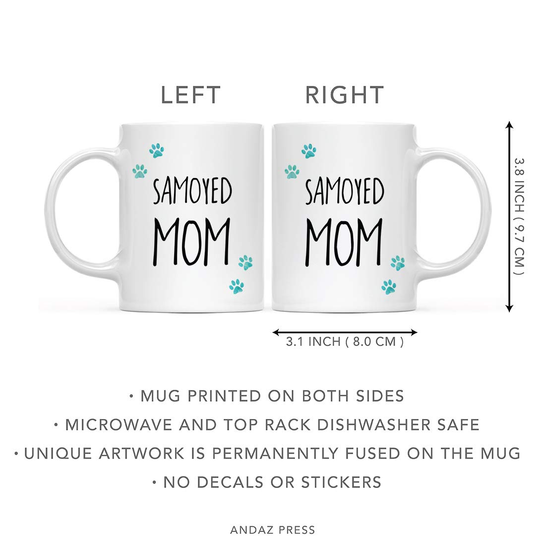 Funny Dog Mom Coffee Mug - 11oz Ceramic Cup with Samoyed & Pawprint Design, Perfect Gift for Dog Lovers (Christmas, Birthday) - Includes Gift Box | Great for Coffee, Tea, Office Use & Dog Lover Gifts