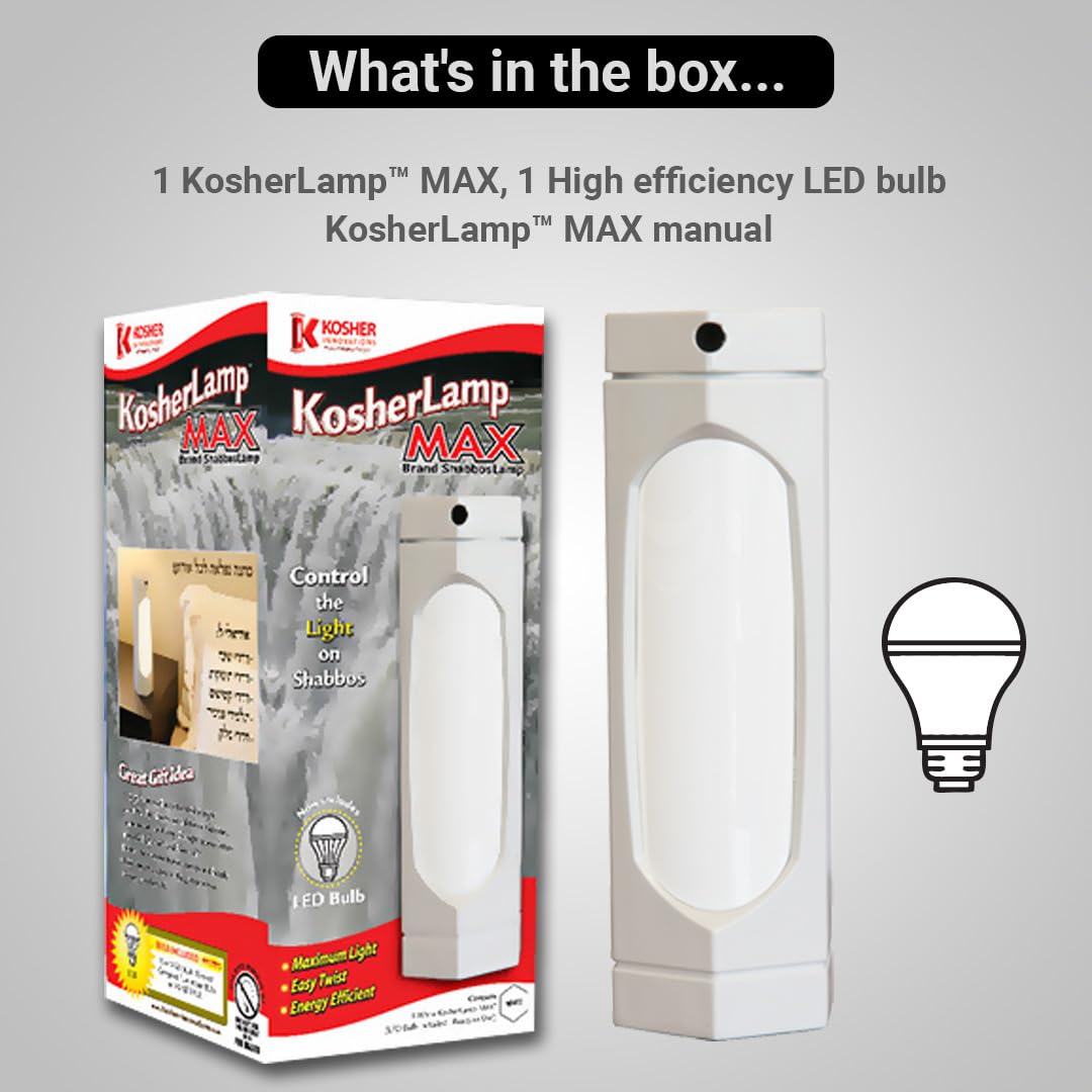 Kosher Lamp Max White - Premium Shabbat & Holiday LED Lamp for Jewish Homes - Perfect for Shabbat Meals, Prayer Time & Nighttime Safety