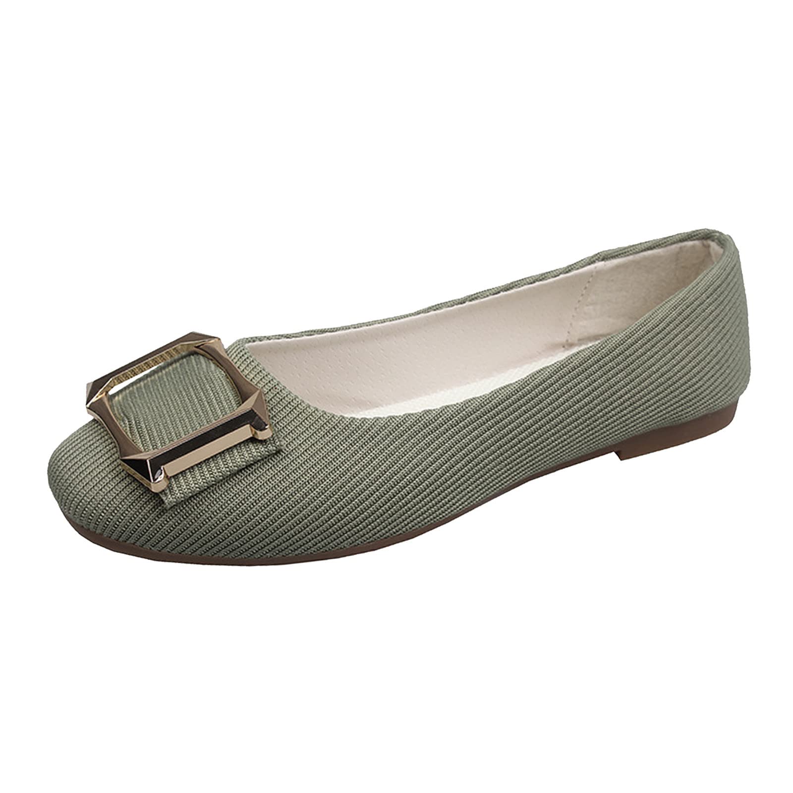 Women's Comfortable Slip-On Square Buckle Flat Shoes - Casual Wedge Sandals with Wide Width (Size 10) for Walking, Travel & Everyday Wear