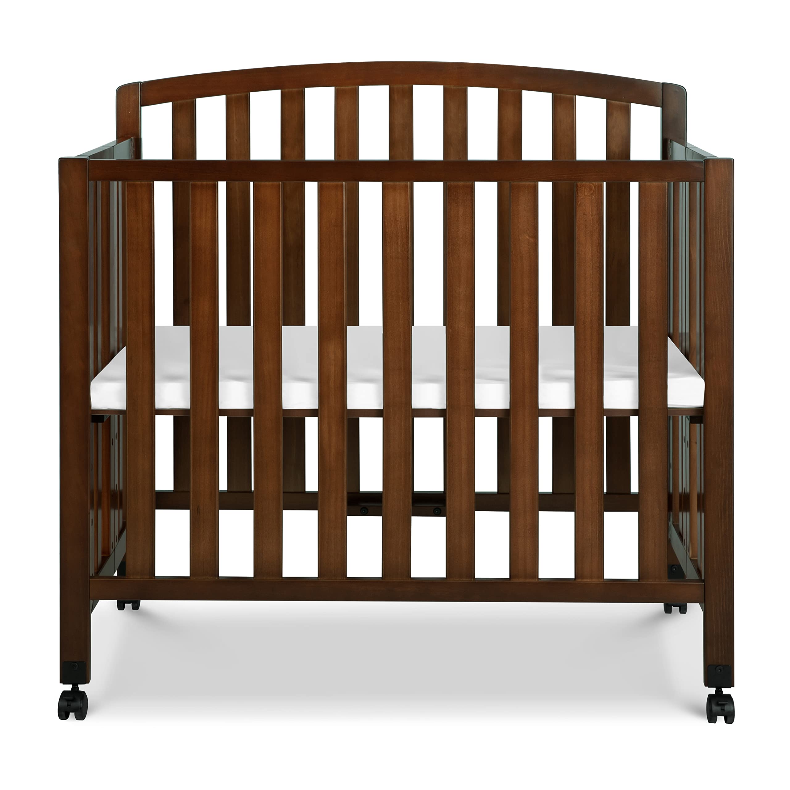 DaVinci Dylan 3-in-1 Portable Baby Crib with Wheels - Convertible Toddler Bed & Daybed - GREENGUARD Gold Certified Safe Nursery Furniture - 4 Adjustable Mattress Heights - Compact Design for Small Spaces - Easy Assembly - Espresso Finish - Ideal for Nursery, Bedroom, or Travel Use