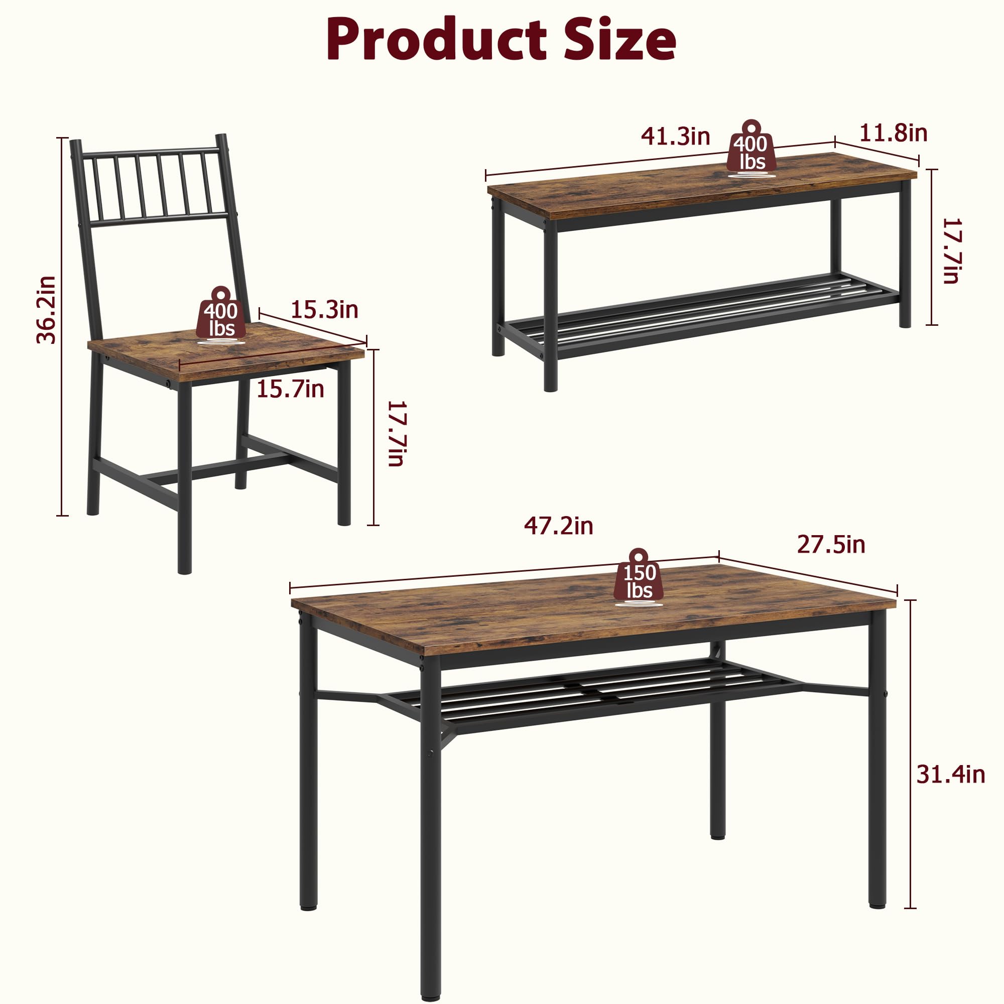 4-Piece Retro Brown Dining Table Set with Wine Rack & Storage Benches - Space-Saving Rectangular Kitchen Table for Small Apartments | Perfect for Family Meals, Entertaining Guests & Compact Living Spaces