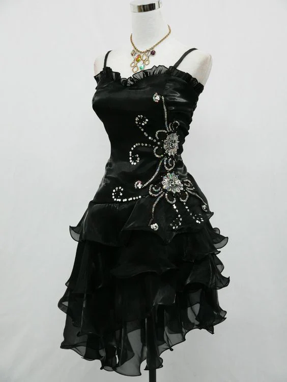 Elegant Black A-Line Ruffle Short Prom Dress for Homecoming & Parties - J3325 | Perfect for Dances, Formals & Special Occasions