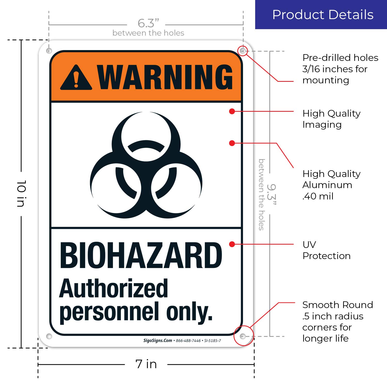 Biohazard Authorized Personnel Only Sign - ANSI Warning Sign 10x7 Inches, Rust-Free .040 Aluminum, Fade-Resistant for Indoor & Outdoor Use - Made in USA - Perfect for Laboratories, Hospitals, and Hazardous Work Areas