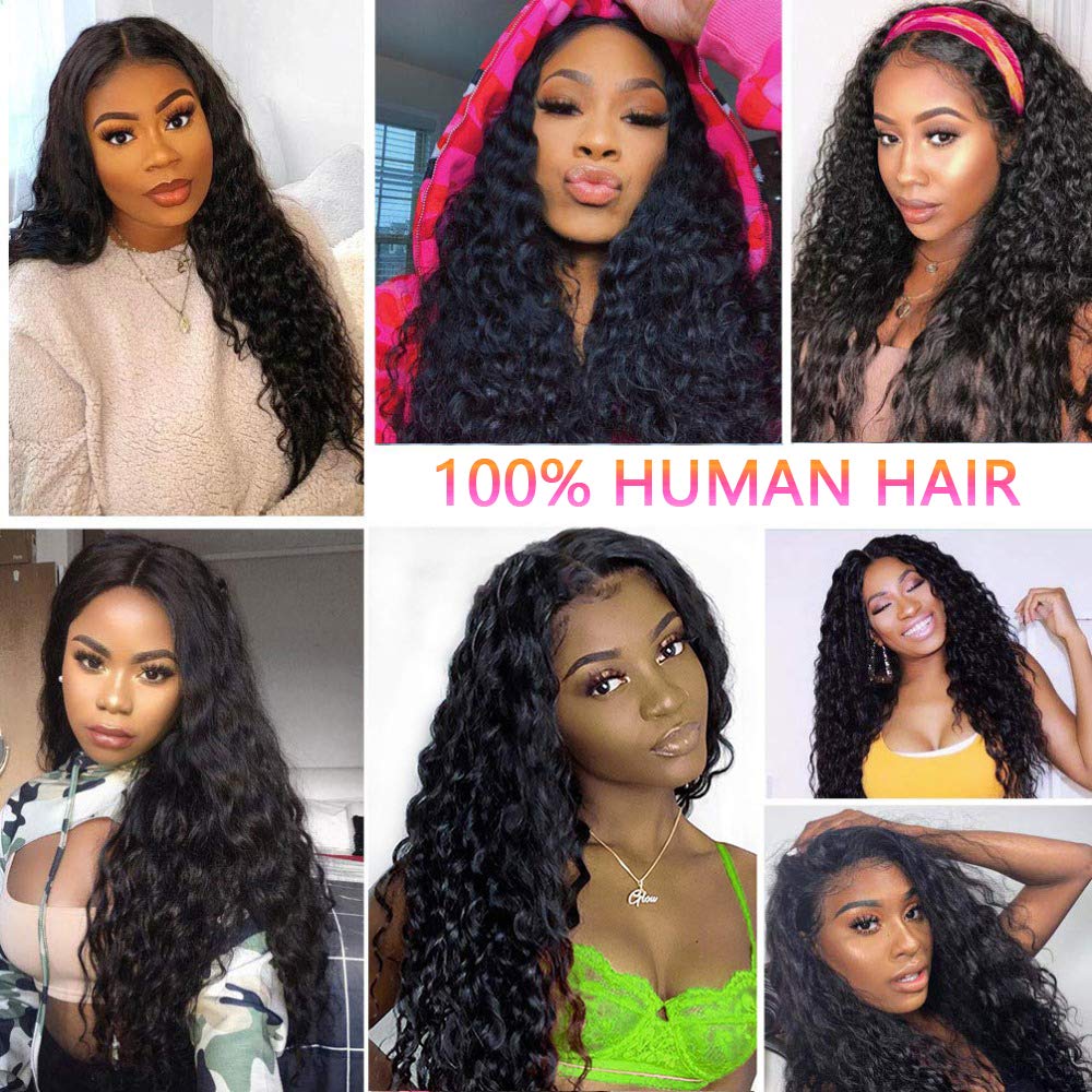 4x4 Curly Human Hair Lace Closure Wigs for Black Women - Pre Plucked Wet & Wavy Lace Front Wig - 20 Inch Natural Color - Perfect for Daily Wear, Parties & Special Occasions