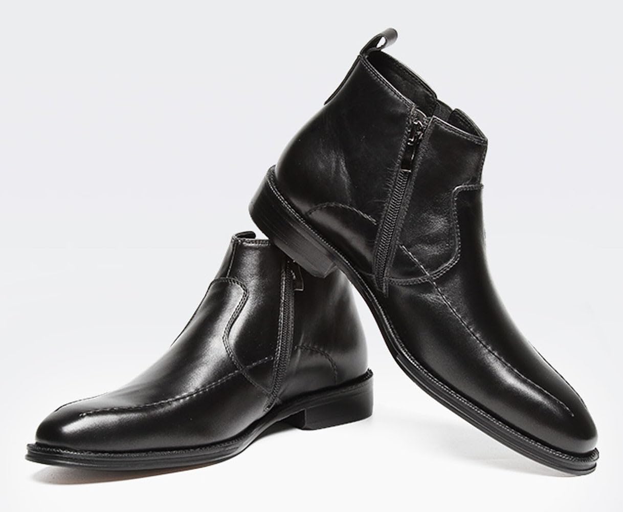 Santimon Men's Leather Chelsea Boots with Zipper - Ankle Dress Boots for Men in Black & Tan - Perfect for Office, Casual & Formal Occasions