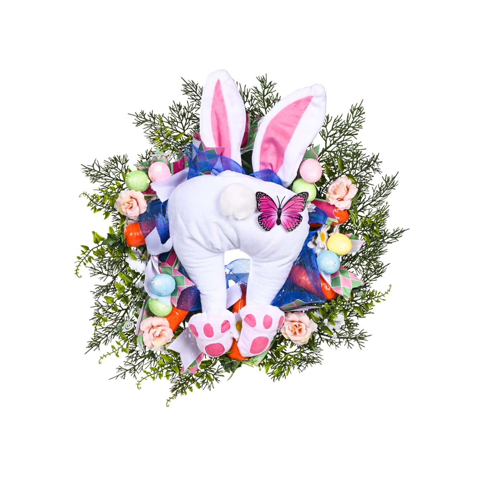 Easter Bunny Wreath - 17.7 Inch Cute Rabbit Butt with Ears Floral Garland - Spring Door Hanging Decor for Easter, Wall Decor, Home & Party Decoration - Perfect for Easter Celebrations, Spring Home Decor, and Front Door Welcome Decor