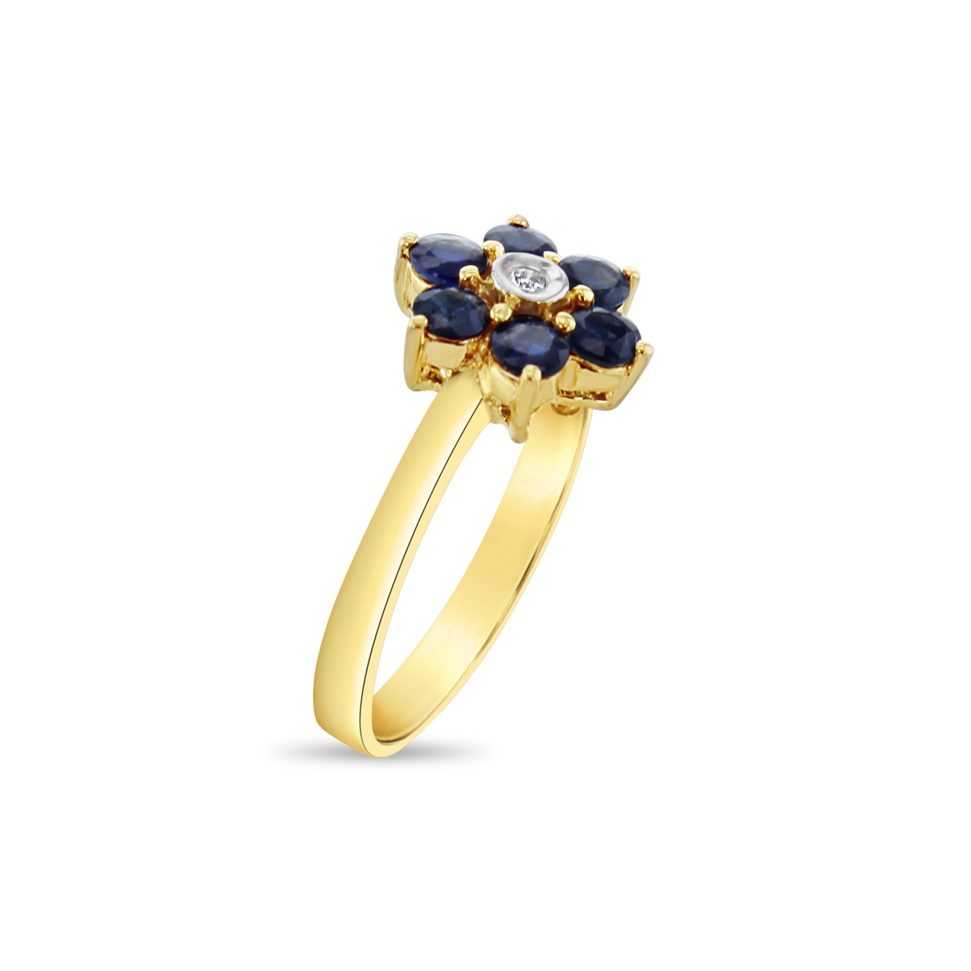 14K Yellow Gold Sapphire Flower Ring for Women - Elegant Floral Jewelry Gift for Birthday, Anniversary & Special Occasions