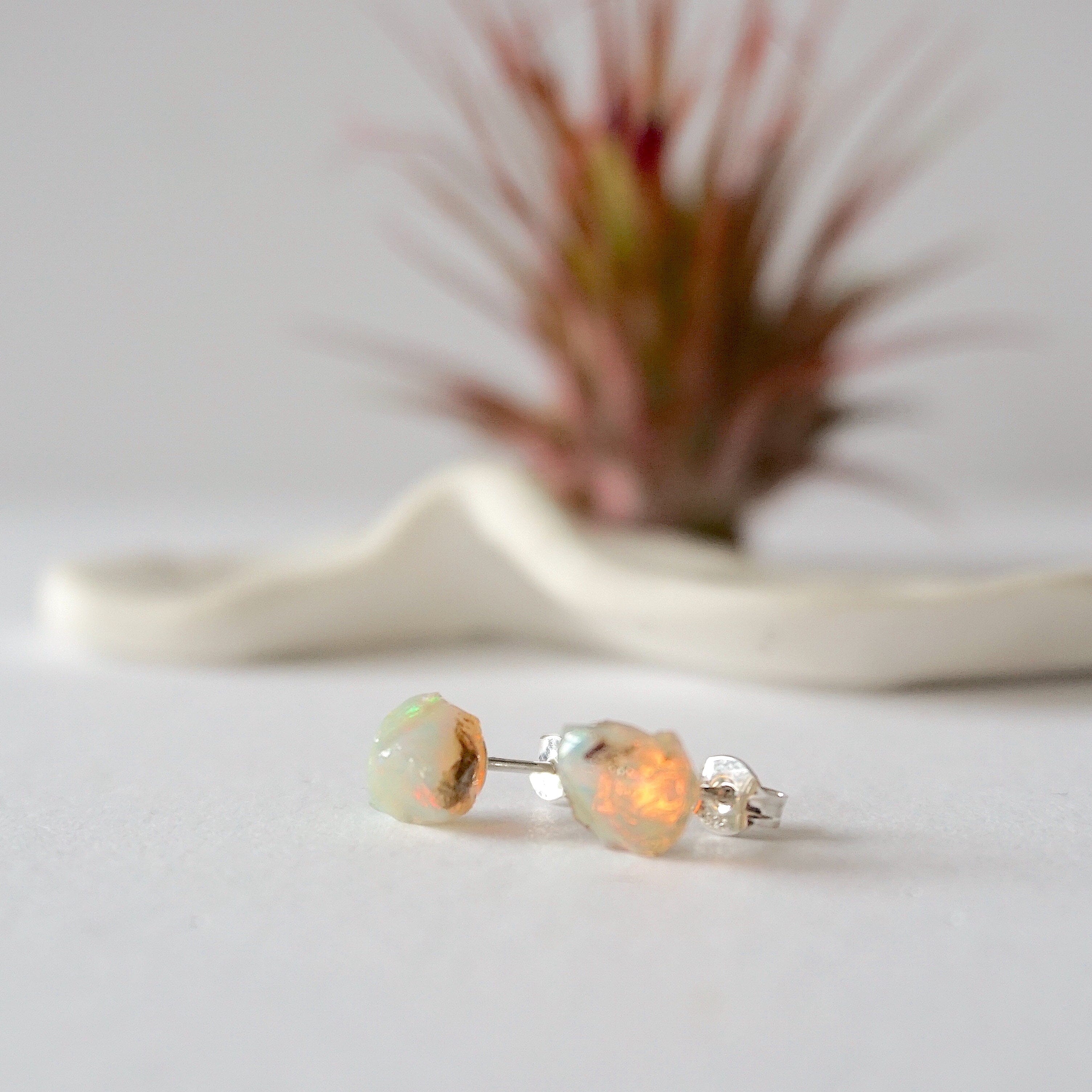 Natural Fire Opal Stud Earrings for Women - 14K Gold Post Earrings for Everyday Wear & Special Occasions