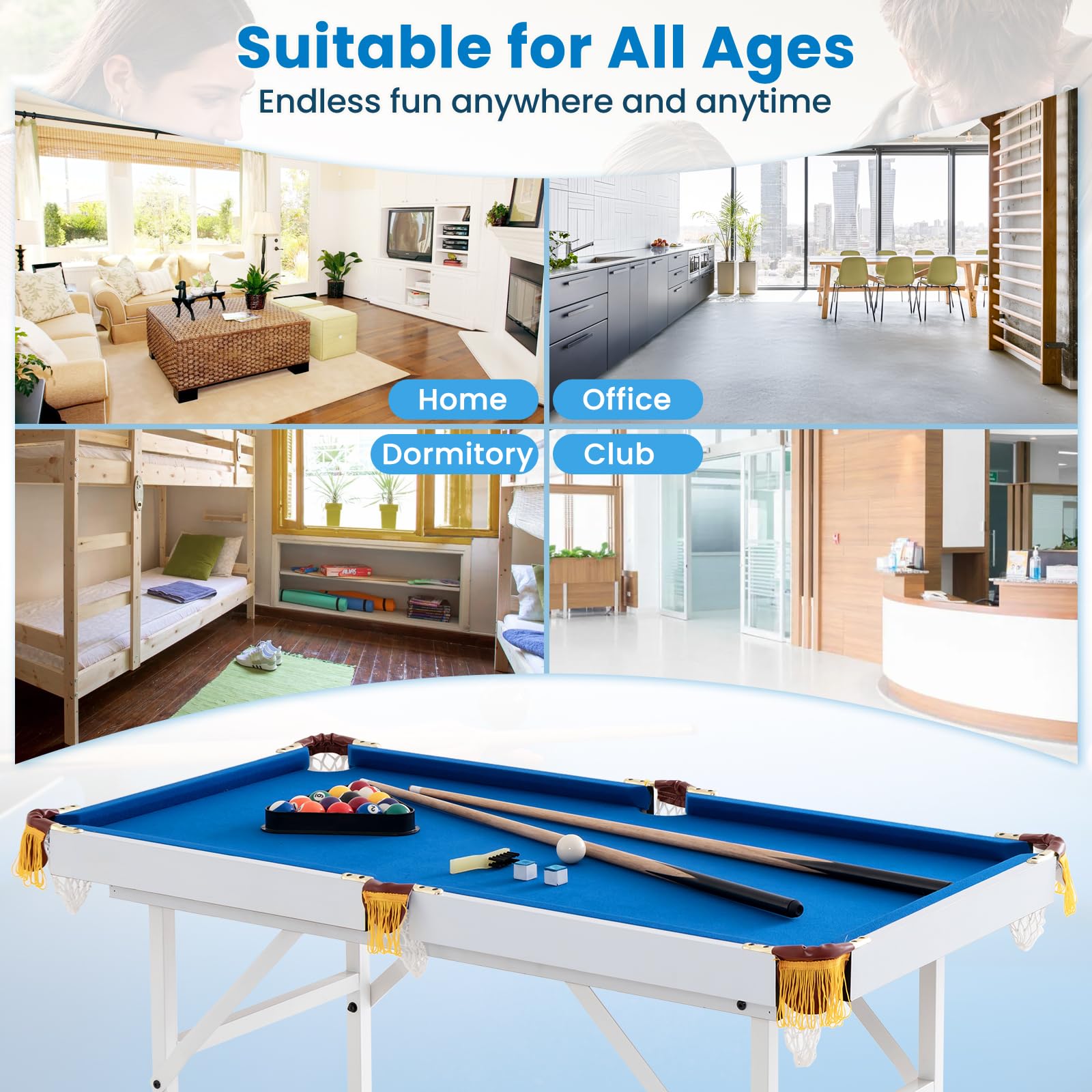 HONEY JOY 48 Inch Portable Folding Pool Table Set - 4 FT Mini Billiard Table with 2 Cue Sticks, 16 Balls, Triangle Rack, 2 Chalks & Brush - Indoor Outdoor Game Table for Kids Adults & Family Game Room - Perfect for Home Entertainment, Parties & Backyard Fun