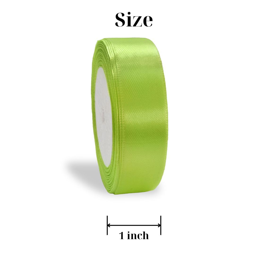 1 Inch Lime Green Satin Ribbon Roll - 25 Yards Bulk Craft Ribbon for Gift Wrapping, DIY Projects, Party Decorations & Scrapbooking