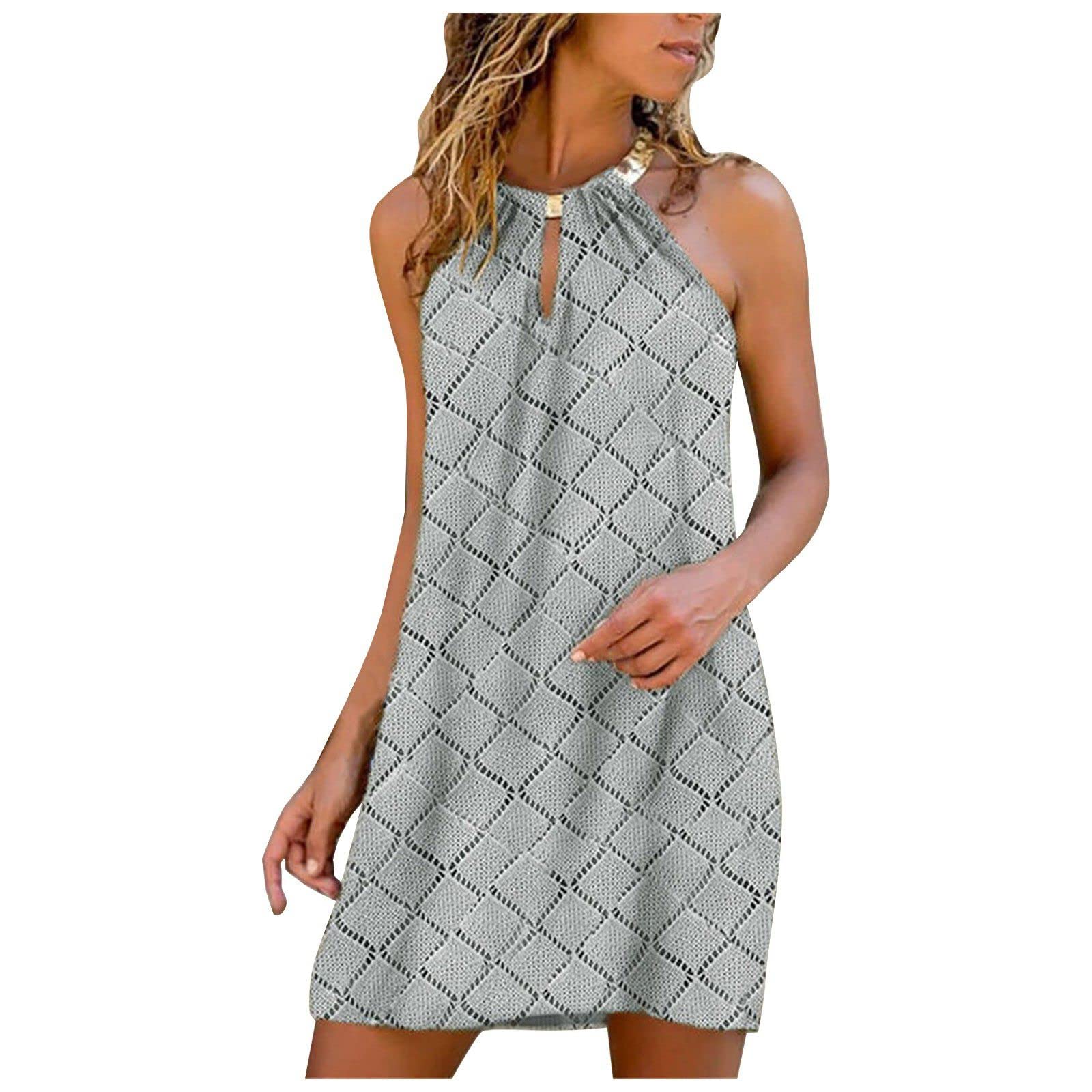 Qisemi Women's Summer Mini Dresses - Cute Printed Sleeveless Boho Sundress in Plus Sizes for Beach, Vacation & Casual Wear