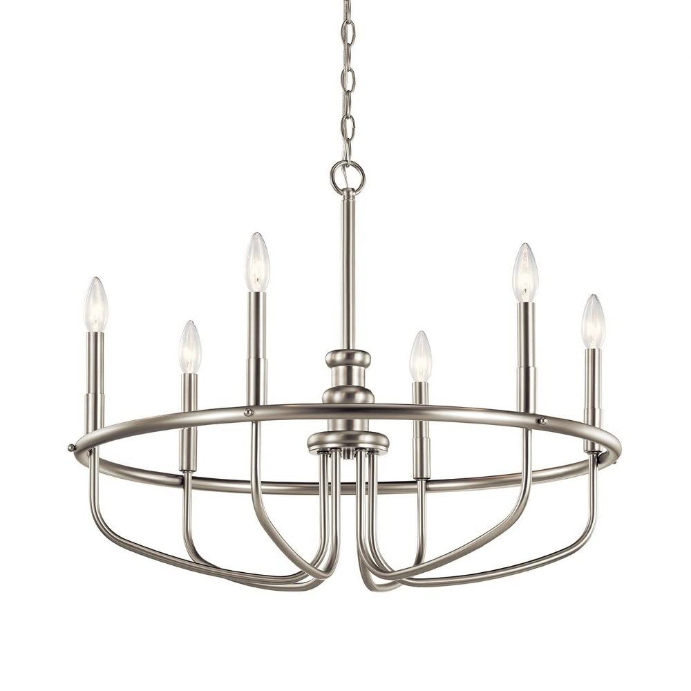 6-Light Modern Minimalist Chandelier - Brushed Nickel Finish - Perfect for Dining Room, Living Room or Bedroom Lighting