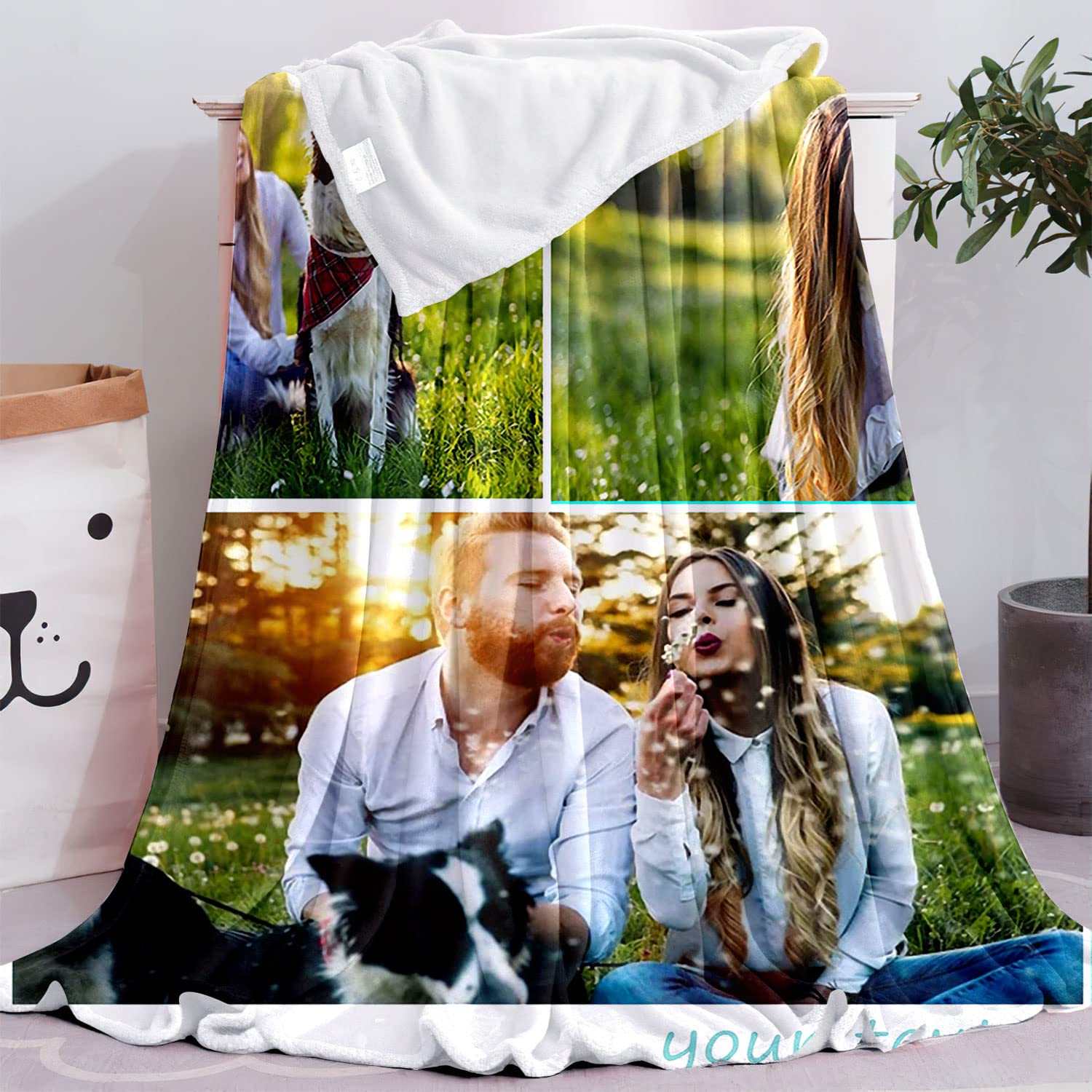 Personalized Photo Blanket - Custom Collage Throw Blanket with Text & Pictures - Perfect for Christmas, Halloween, New Year & Birthday Gifts - Cozy Home Decor, Couple Anniversary Present, Family Keepsake