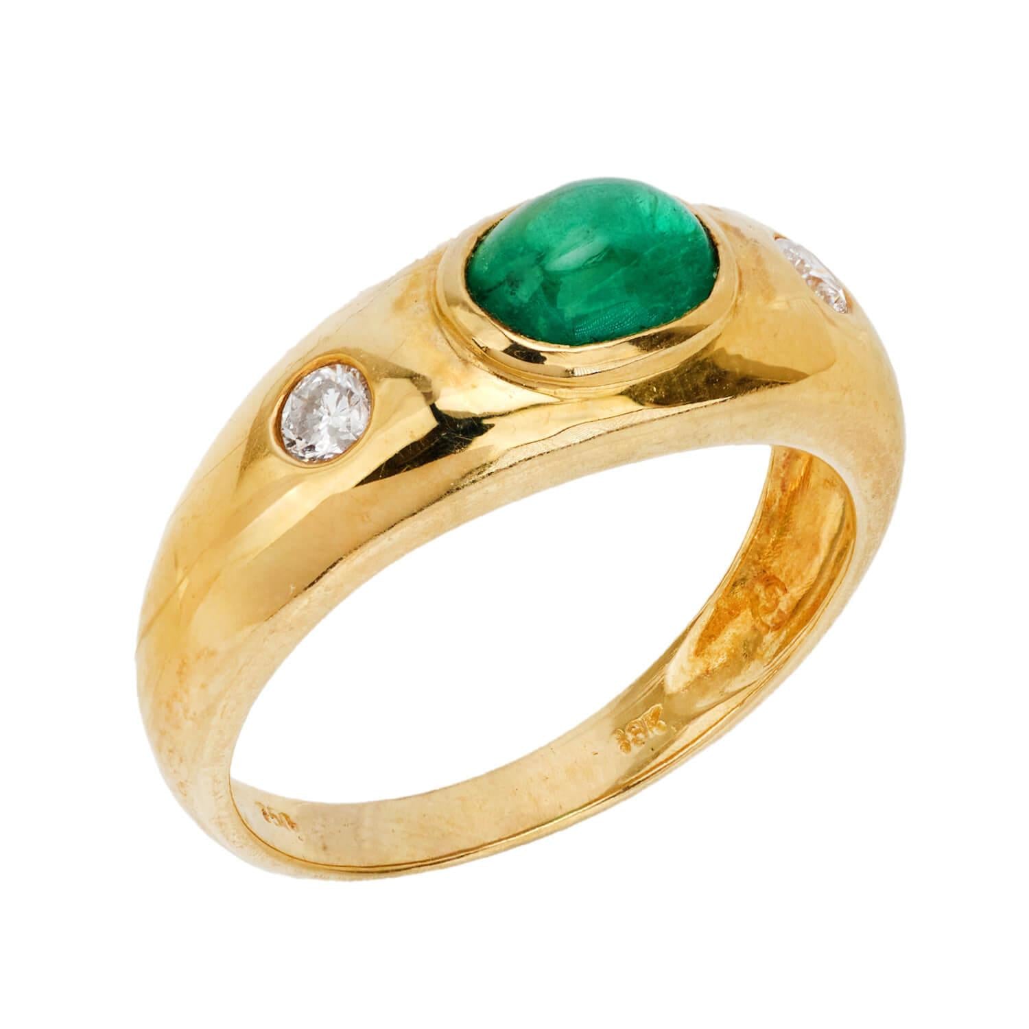 18K Gold Emerald and Diamond Three Stone Ring – Elegant Vintage Jewelry for Weddings, Anniversaries & Special Occasions