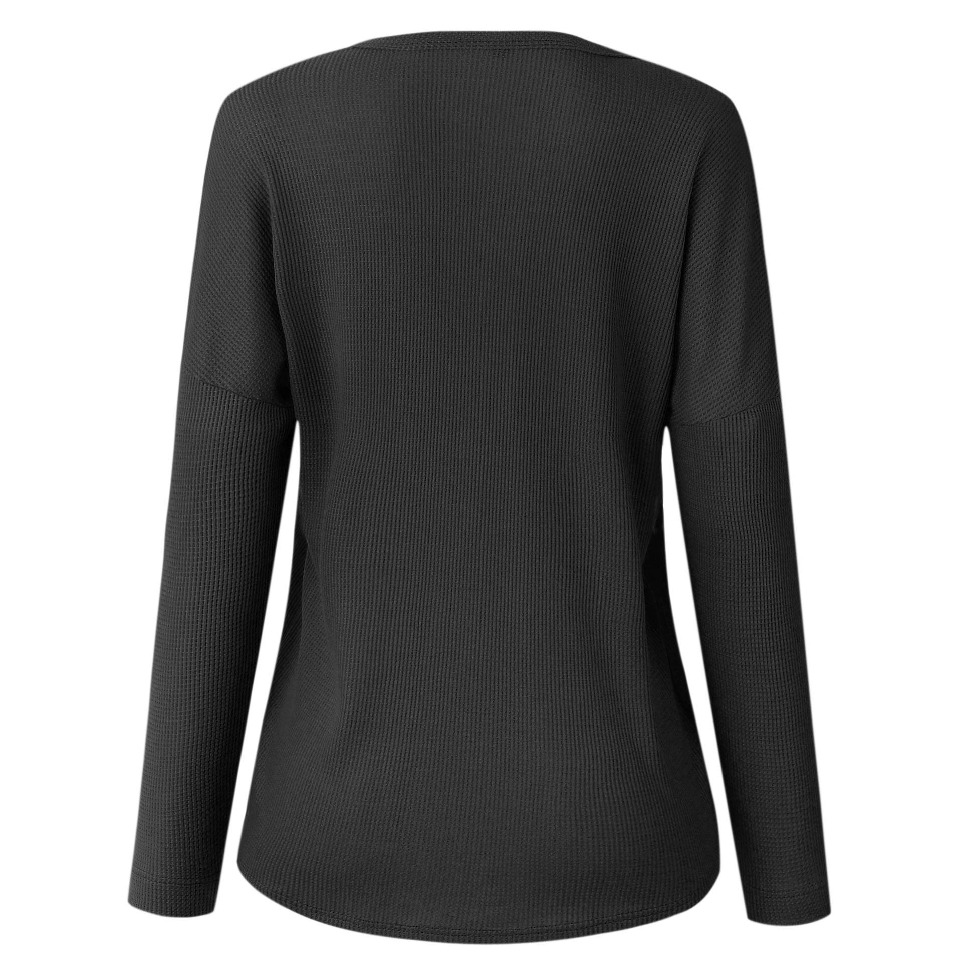 Famulily Women's Waffle Knit Tunic Top - Loose Fit Long Sleeve Button Up Henley Shirt with V-Neck | Casual Wear, Layering, Office Outfits & Fall Fashion