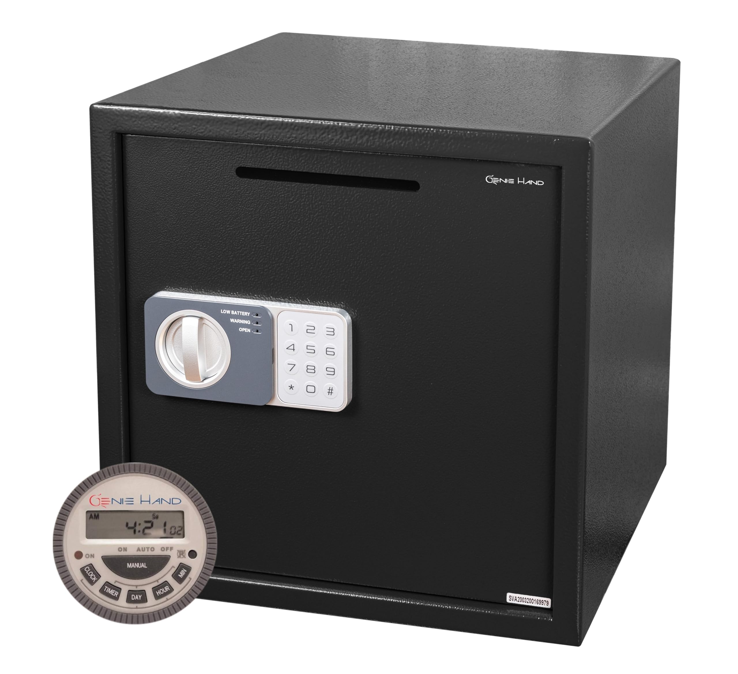 Genie Hand Time Lock Safe with Weekly/Daily Timer - B-Class Security Lock & Anti-Bounce Technology - Perfect for Home, Office, and Retail Cash Management