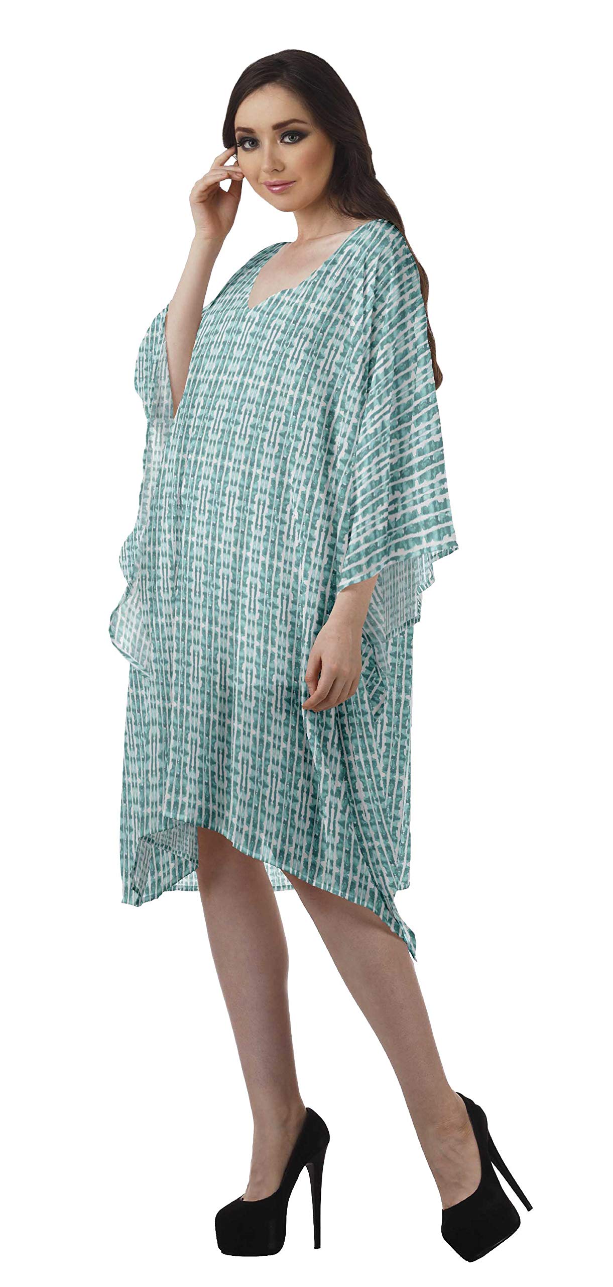 Moomaya Women's Georgette Short Beach Kaftan - Flowy Bikini Cover Up Dress for Summer Vacation, Pool Party & Tropical Getaway