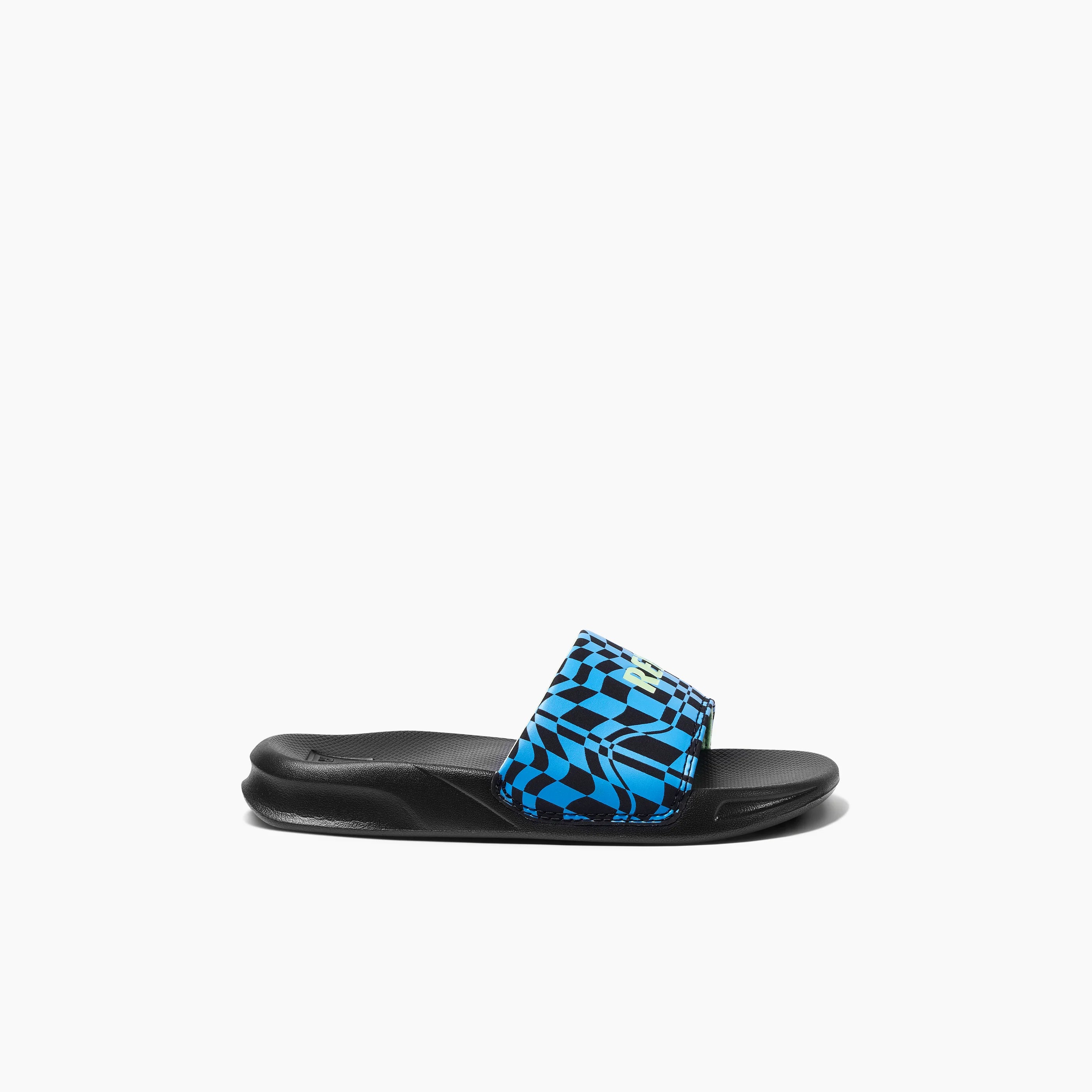 Reef Swell Checkers Youth One Slide Sandals - Comfortable Beach Slides for Boys & Girls - Perfect for Pool, Beach, and Summer Outdoor Activities
