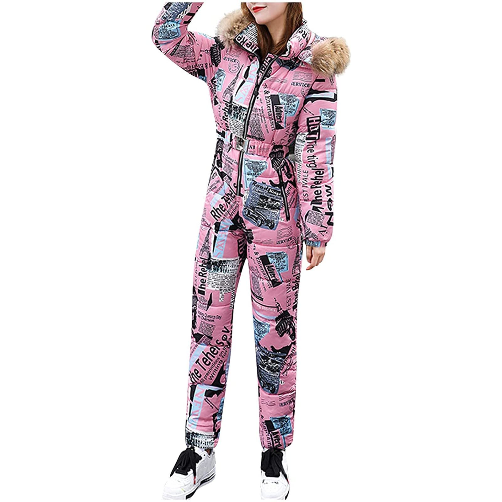 Women's Warm Plush Snow Jumpsuit - Winter Outdoor Sports One-Piece Jacket with Zipper | Waterproof Snowsuit for Skiing, Snowboarding & Cold Weather Activities