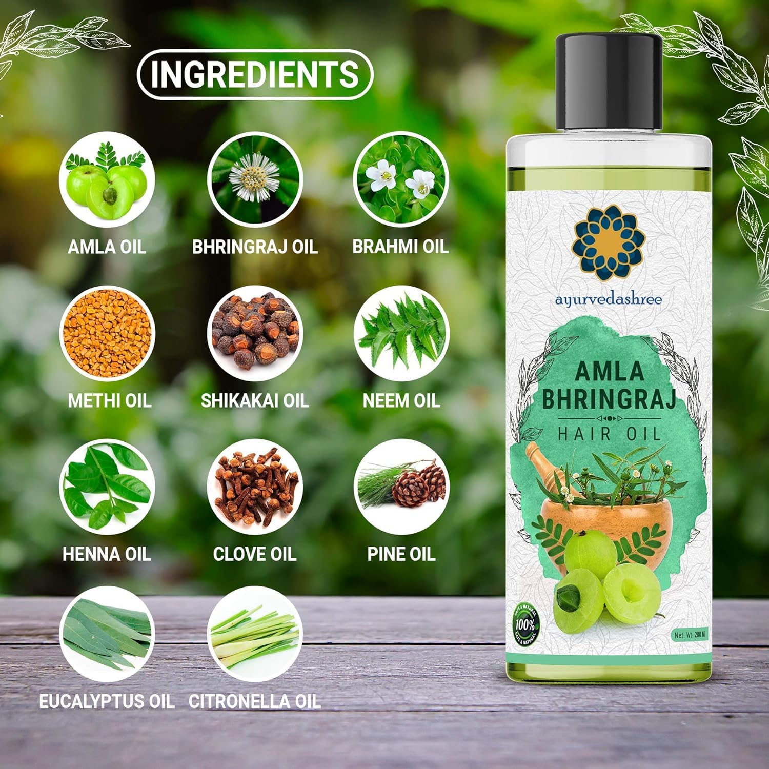 **Organic Hair Growth Oil - 200ml with Amla, Bhringraj, Brahmi & 7 More Herbs for Stronger, Healthier Hair - Perfect for Daily Scalp Massage & Deep Conditioning**