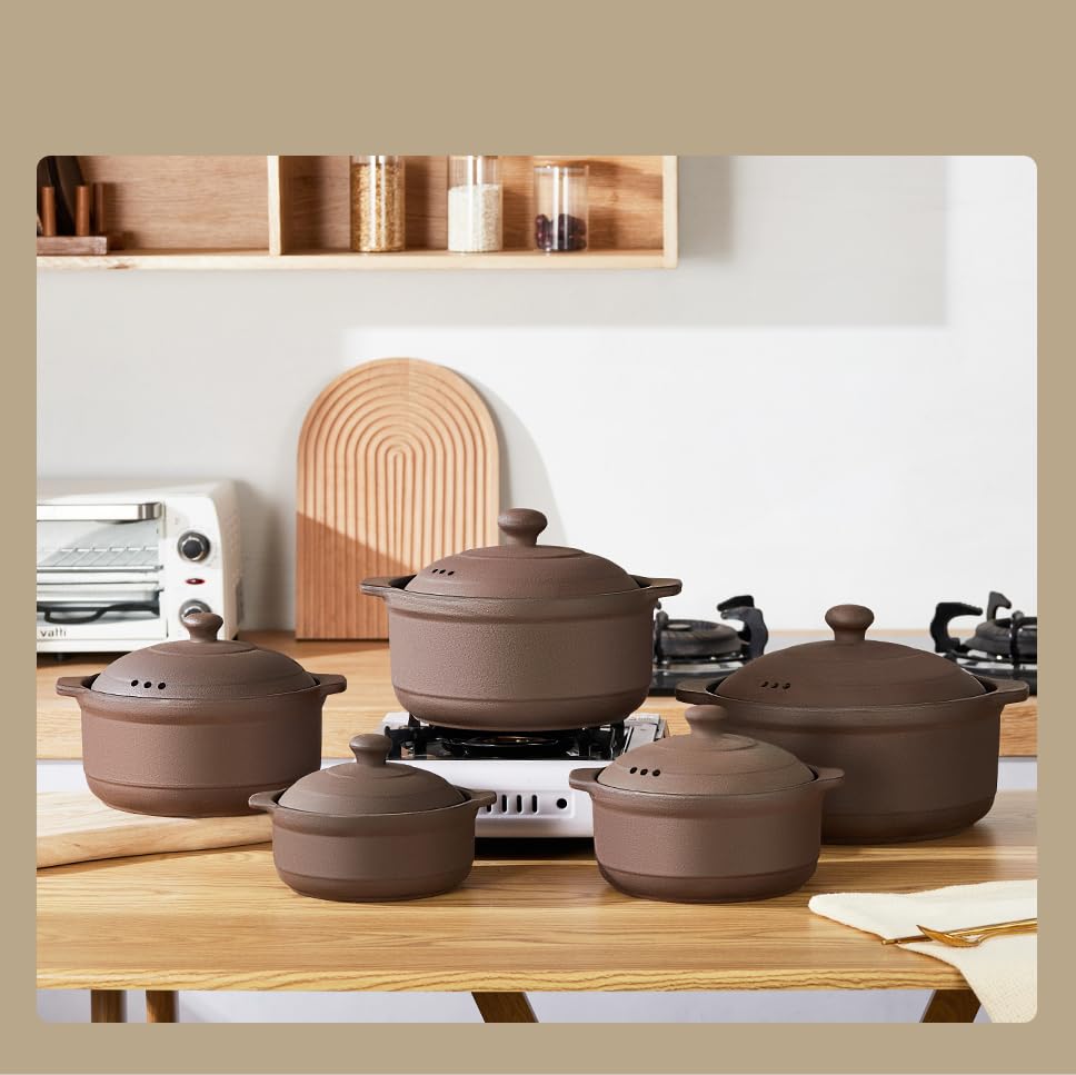 Natural Terracotta Casserole with Lids - Unglazed Clay Cooking Pot for Rice, Stews & Soups (2.64QT) | Perfect for Oven, Stovetop & Slow Cooking