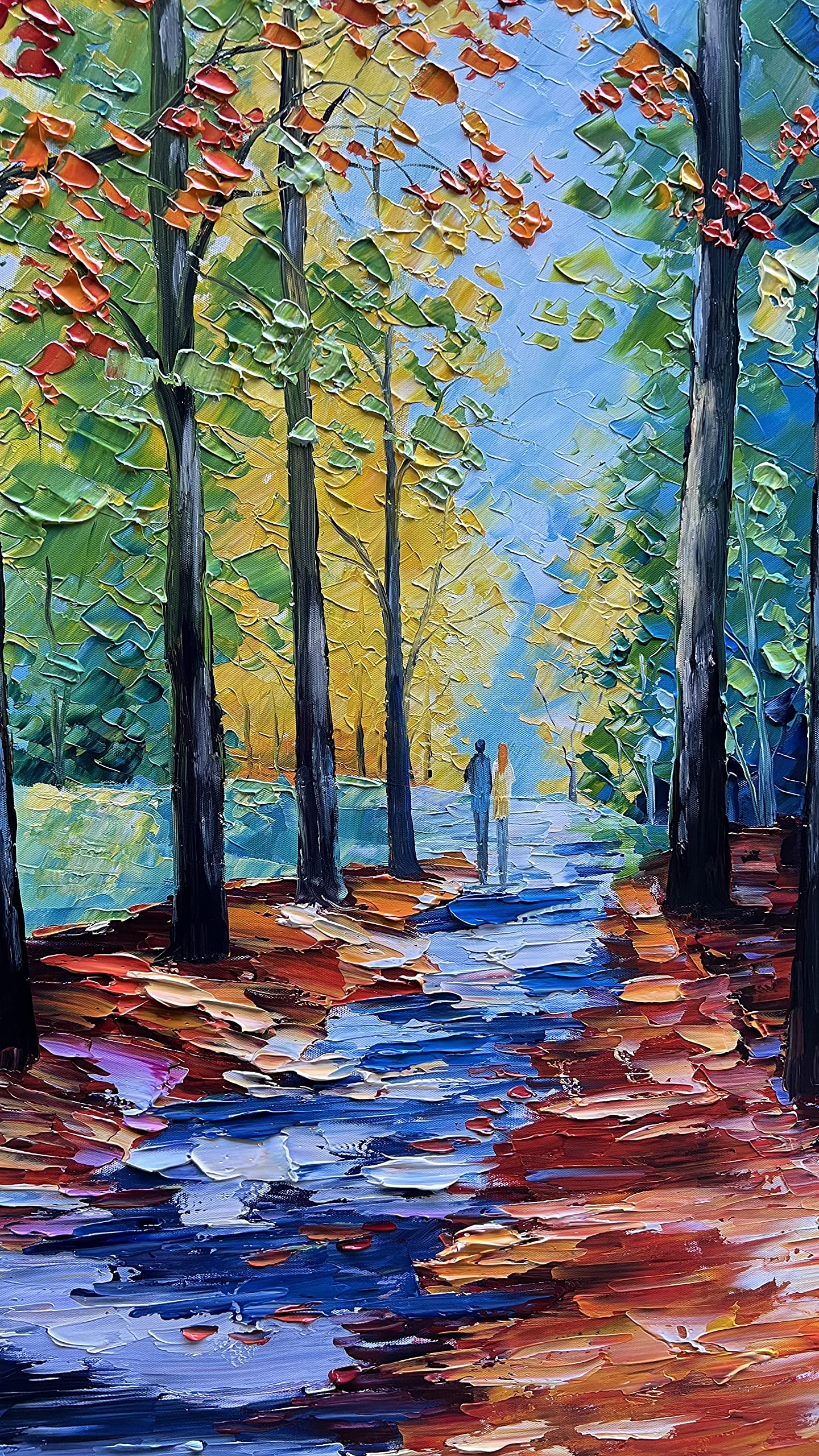 JELRINR Hand-Painted Autumn Landscape Oil Painting on Canvas - 24x48 Inch Contemporary Palette Knife Texture Artwork - Perfect for Living Room, Office & Wall Decor - Acrylic Home Art for Cozy Fall Ambiance