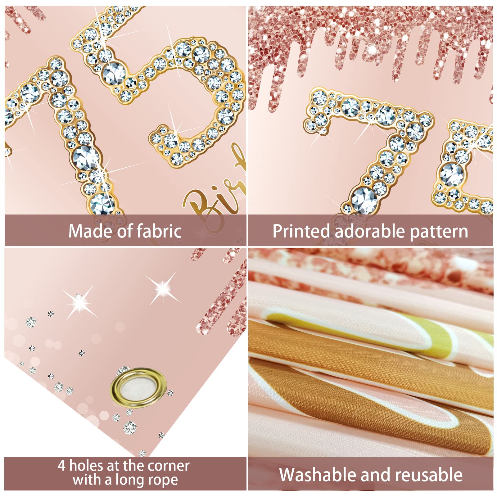 Rose Gold 75th Birthday Banner Backdrop Decorations - Elegant Pink 75 Year Old Party Sign Supplies for Women | Perfect for Photo Booth Props, Birthday Party Decor & Milestone Celebration Backgrounds