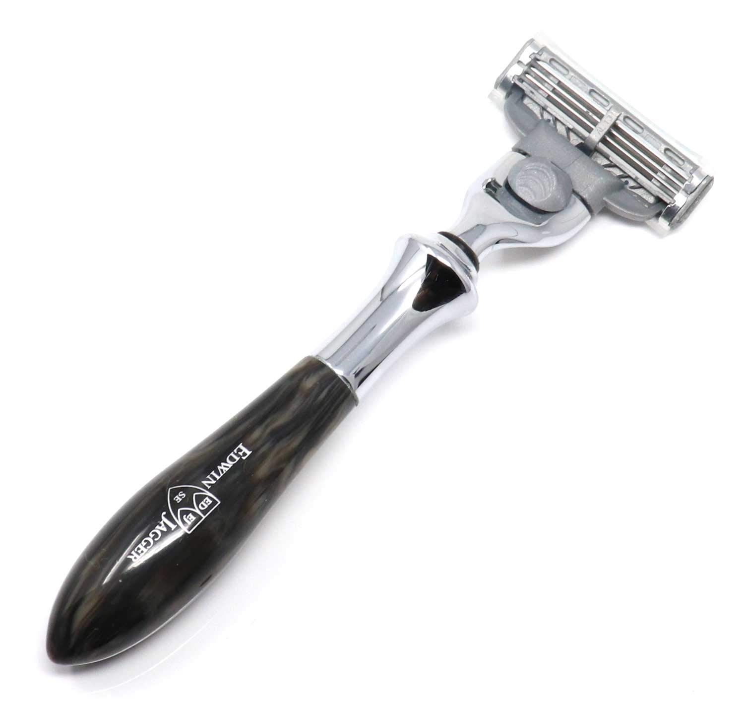 Edwin Jagger Plaza Black Marble Handle for Gillette Mach3 Razor Cartridge - Premium Shaving Accessory for Men's Grooming & Travel