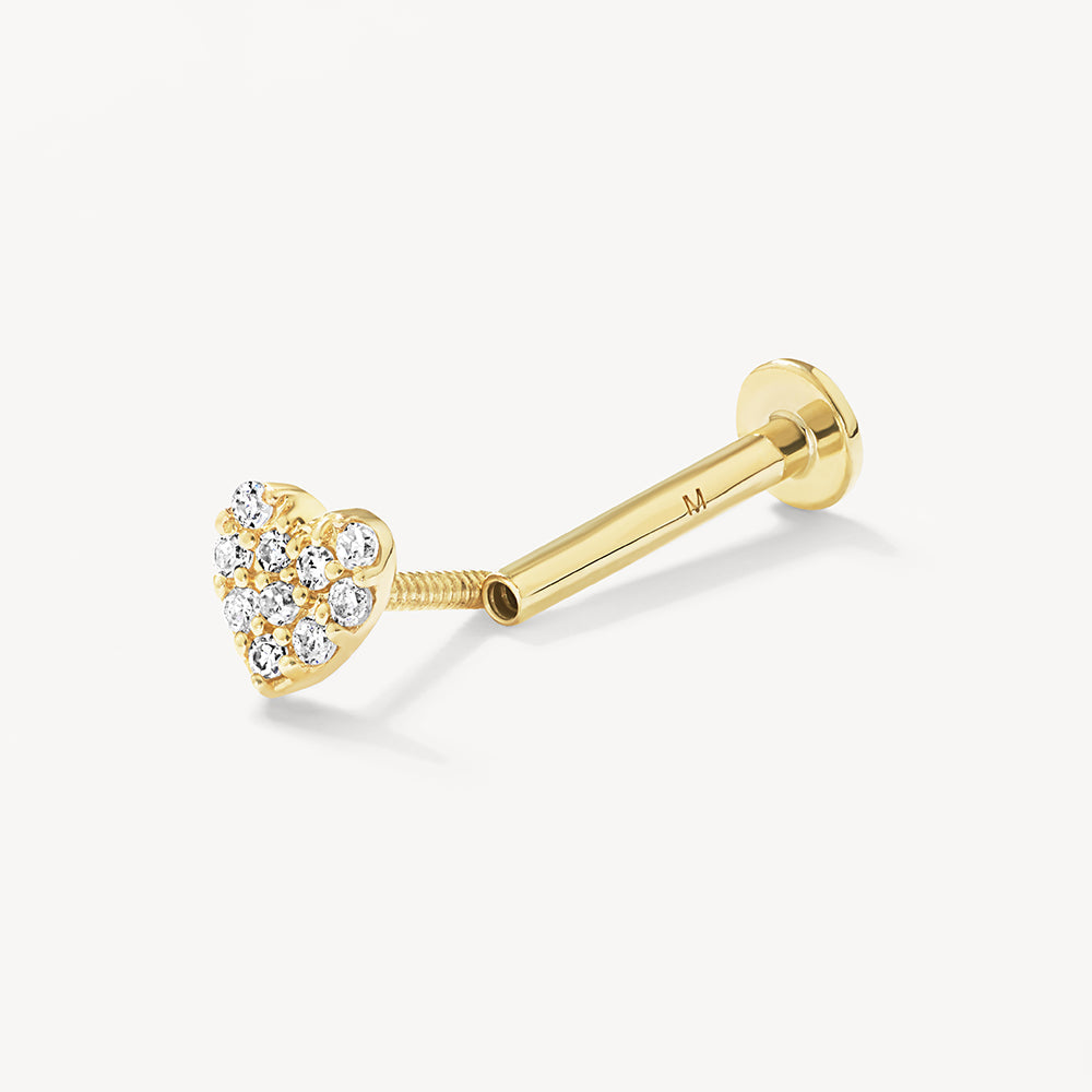 10K Gold Diamond Pave Heart Helix Single Stud Earring – Elegant Cartilage Piercing Jewelry for Women, Perfect for Parties, Dates & Special Occasions