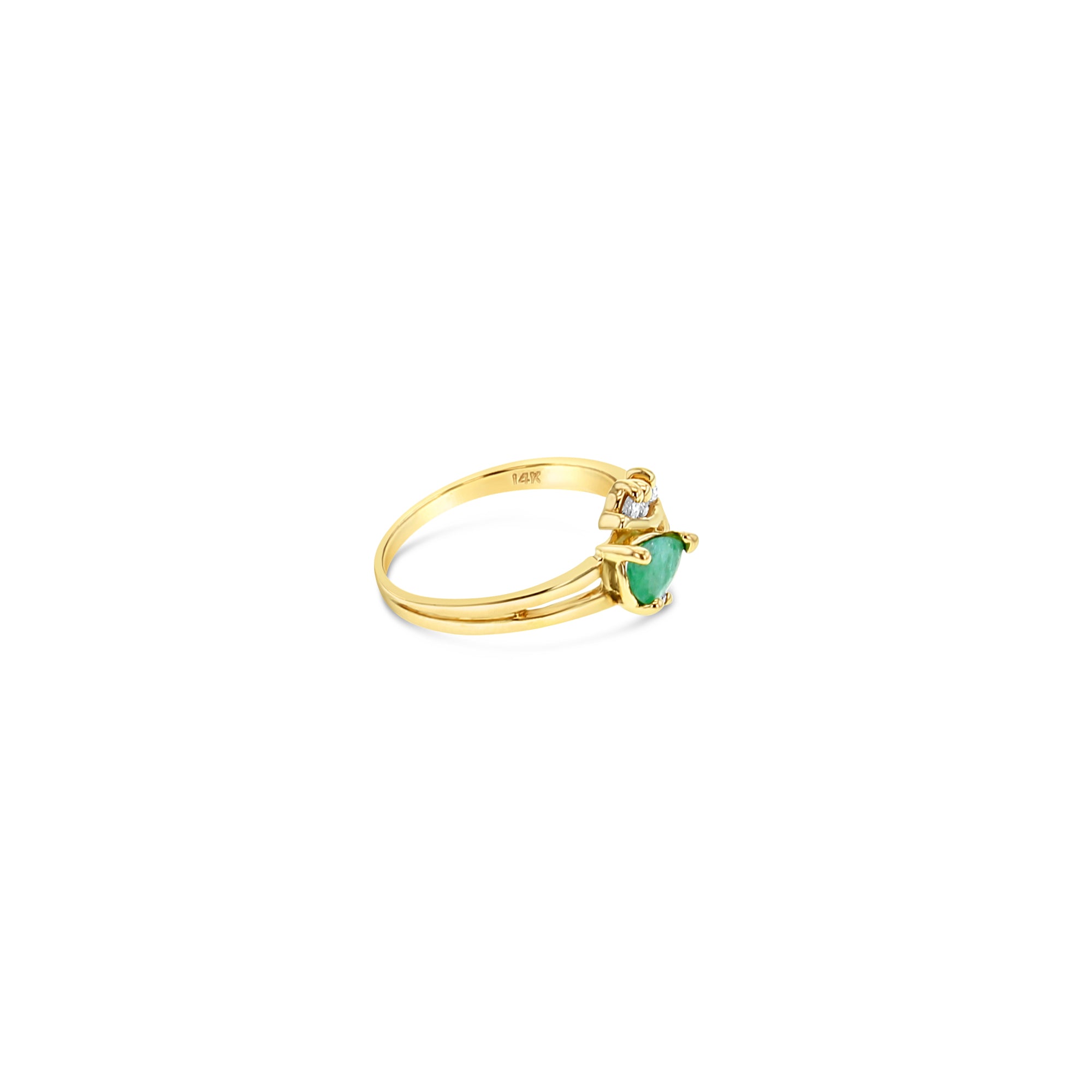 1.00cttw Pear Shaped Emerald & Diamond Wedding Band in 14k Yellow Gold – Elegant Engagement Ring for Women, Perfect for Bridal Jewelry & Anniversary Gifts
