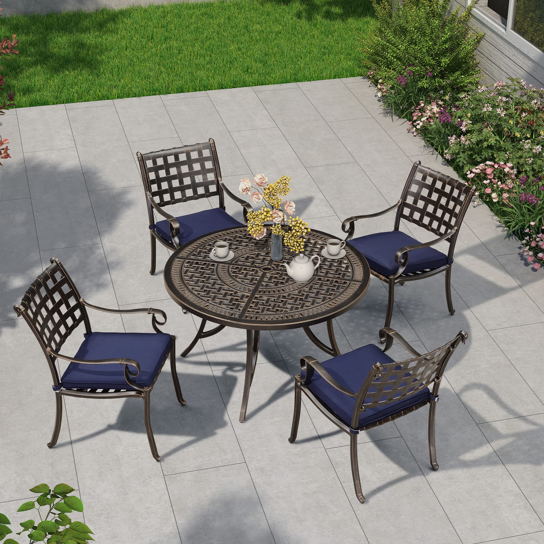 PURPLE LEAF 5-Piece Outdoor Dining Set - Cast Aluminum Patio Furniture with 47