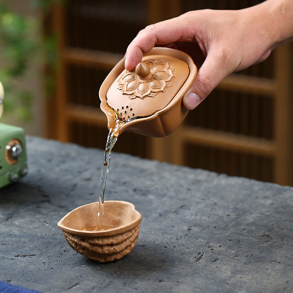 Premium Yixing Yellow Clay Lotus Gaiwan Teapot - Handmade Chinese Ceramic Tea Set for Gongfu Tea Ceremony | Perfect for Home Brewing, Tea Parties & Meditation