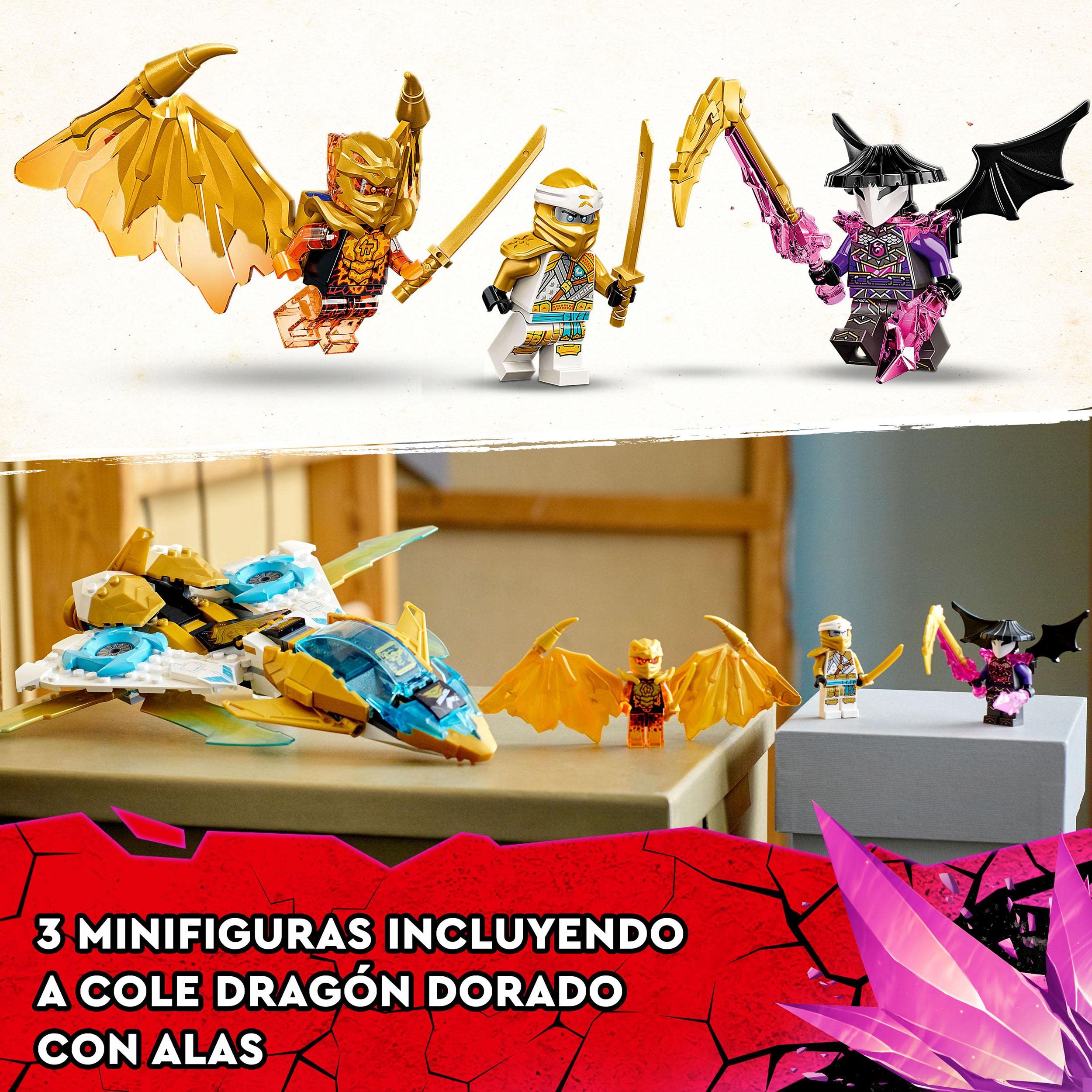 LEGO 71770 Ninjago Zane's Golden Dragon Reactor Toy Plane Building Kit for Kids Ages 7+ with Mini Action Figures - Inspired by Ninjago: Crystallized TV Series | Perfect for Creative Play, Birthday Gifts & Ninjago Fans