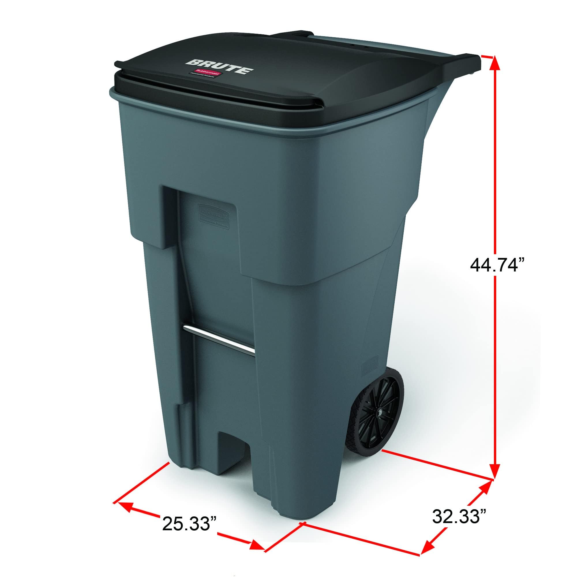 Rubbermaid Commercial BRUTE 65-Gallon Rolling Trash Can with Wheels - Heavy-Duty Plastic Garbage Bin for Restaurants, Hospitals, Offices, Warehouses & Home Use - Ideal for Kitchen Waste, Back-of-House Cleaning & Commercial Disposal Needs