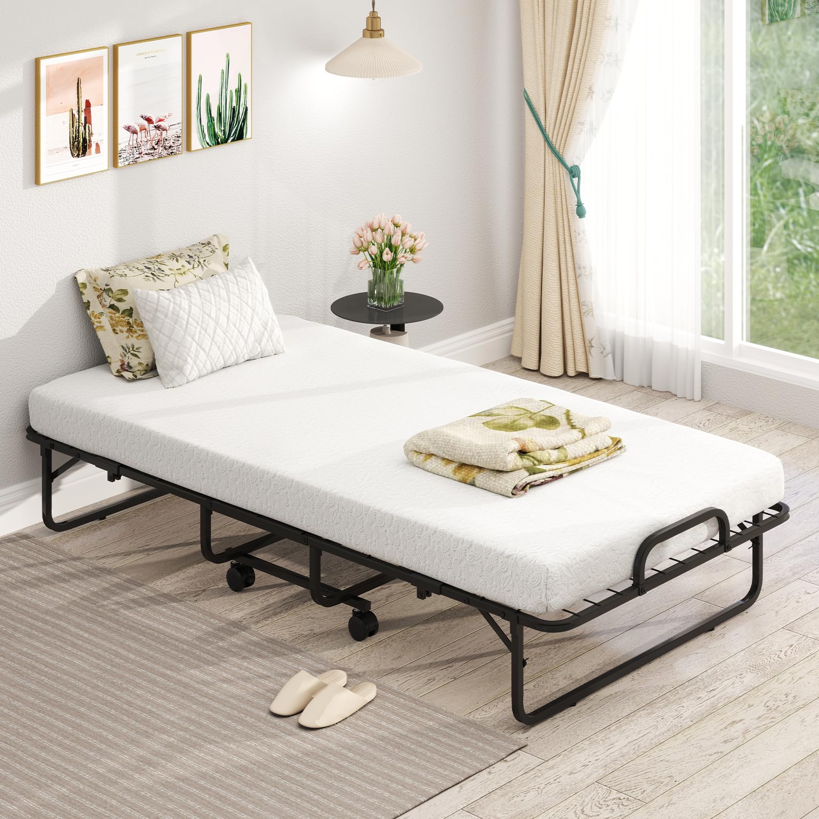Giantex Twin Size Folding Bed with Memory Foam Mattress - Portable Foldable Guest Bed with Sturdy Metal Frame, 75