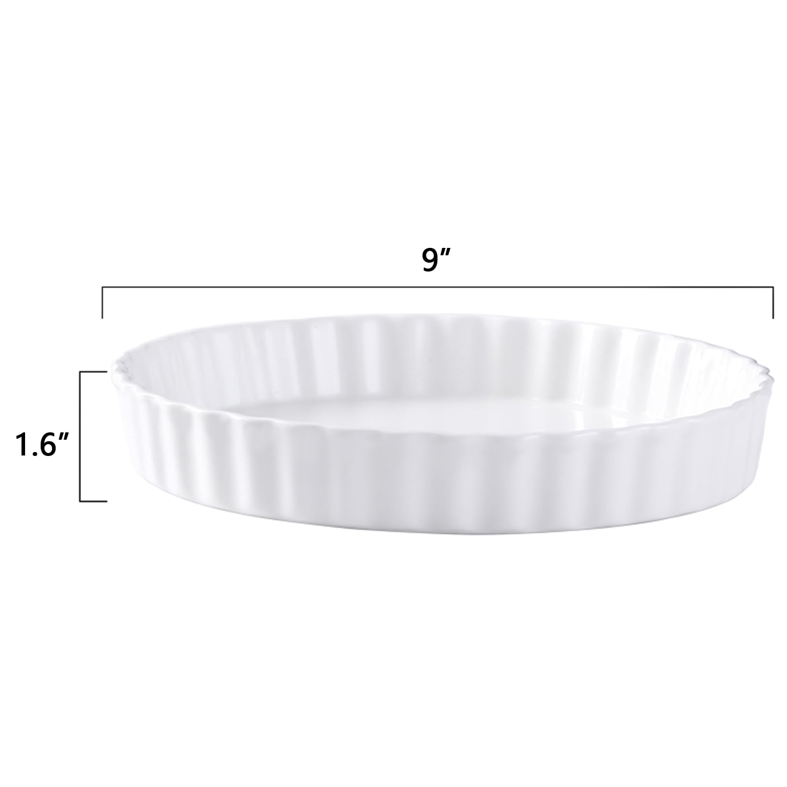 FEOOWV 9-Inch White Round Porcelain Quiche Pan - Non-Stick Tart Pie Dish for Baking, Chicken Pot Pie - Oven, Microwave & Dishwasher Safe - Perfect for Home Baking, Dinner Parties & Holiday Cooking