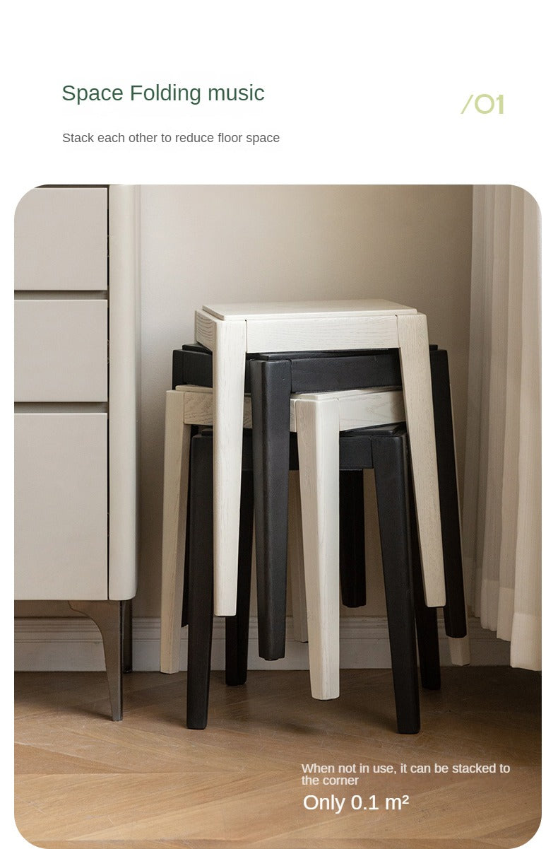 Solid Oak Wood Square Stackable Dining Stool - Sturdy & Space-Saving for Kitchen, Bar, or Dining Room