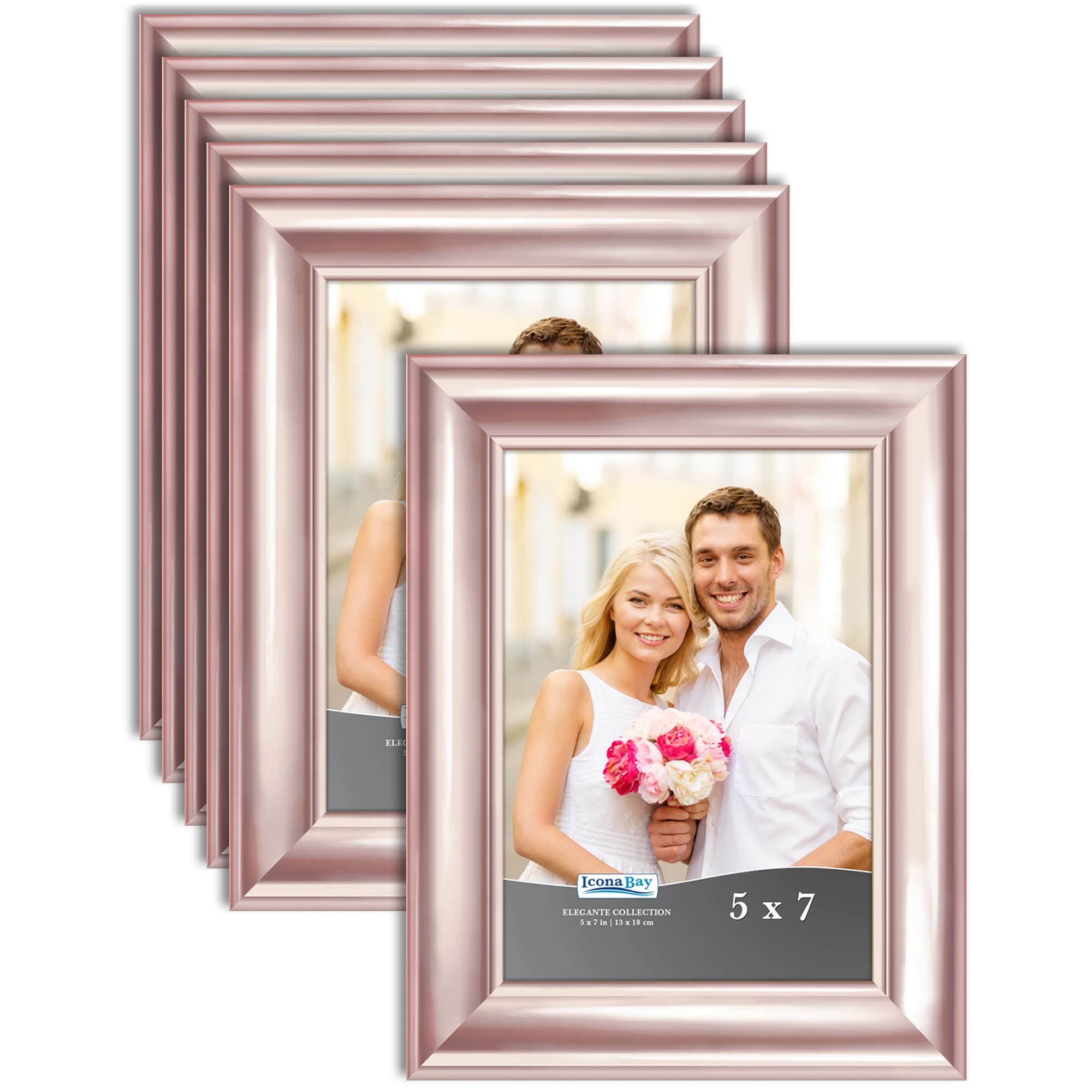 Icona Bay 5x7 Picture Frames - Rose Gold 6 Pack, Wall or Table Display for Home Decor