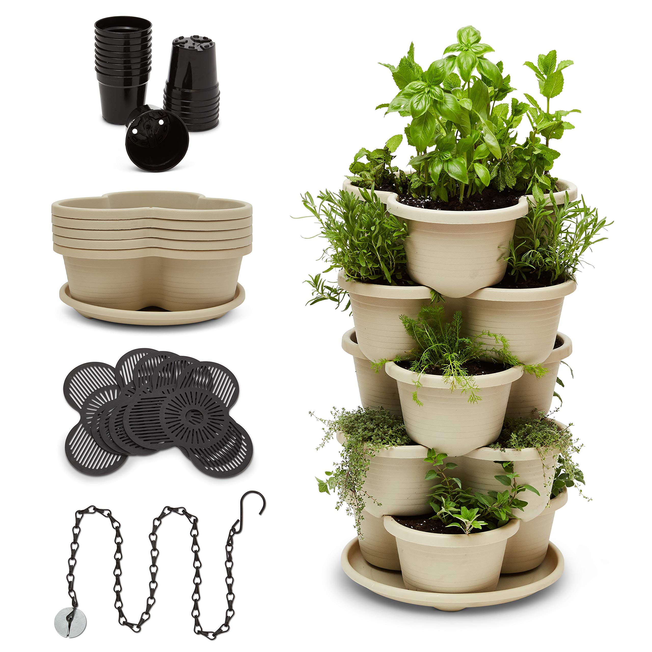 5-Tier Stackable Vertical Garden Planter for Vegetables, Flowers, Herbs & Succulents - Indoor/Outdoor Hanging Planter with Starter Pots - Perfect for Balcony, Patio, Small Space Gardening & Urban Farming