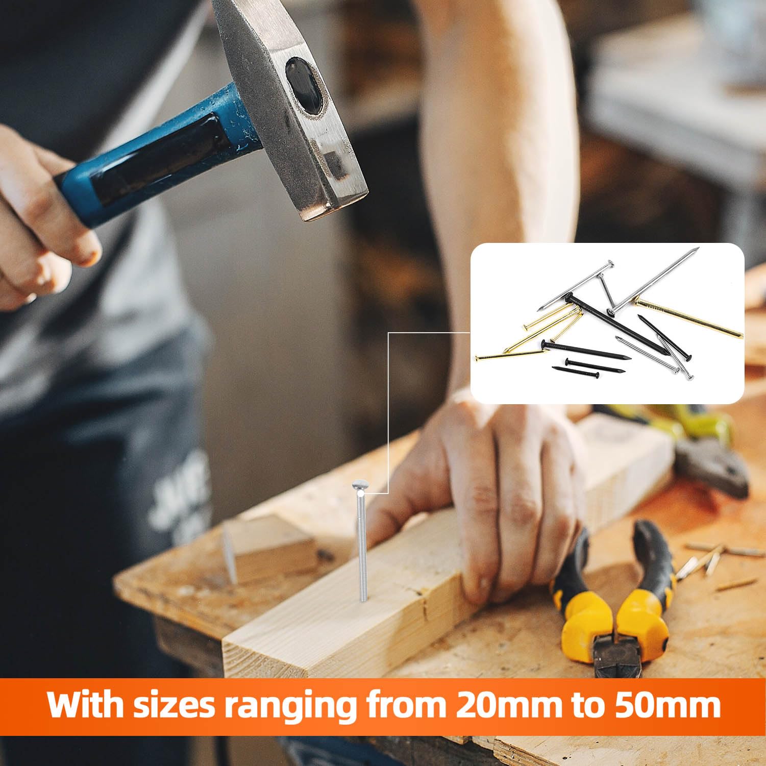 400 PCS 3/4 Inch Black Round Head Nails - Heavy Duty Picture Hanging Nails for Wood, Drywall & DIY Home Projects - Perfect for Wall Decor, Framing & Crafts