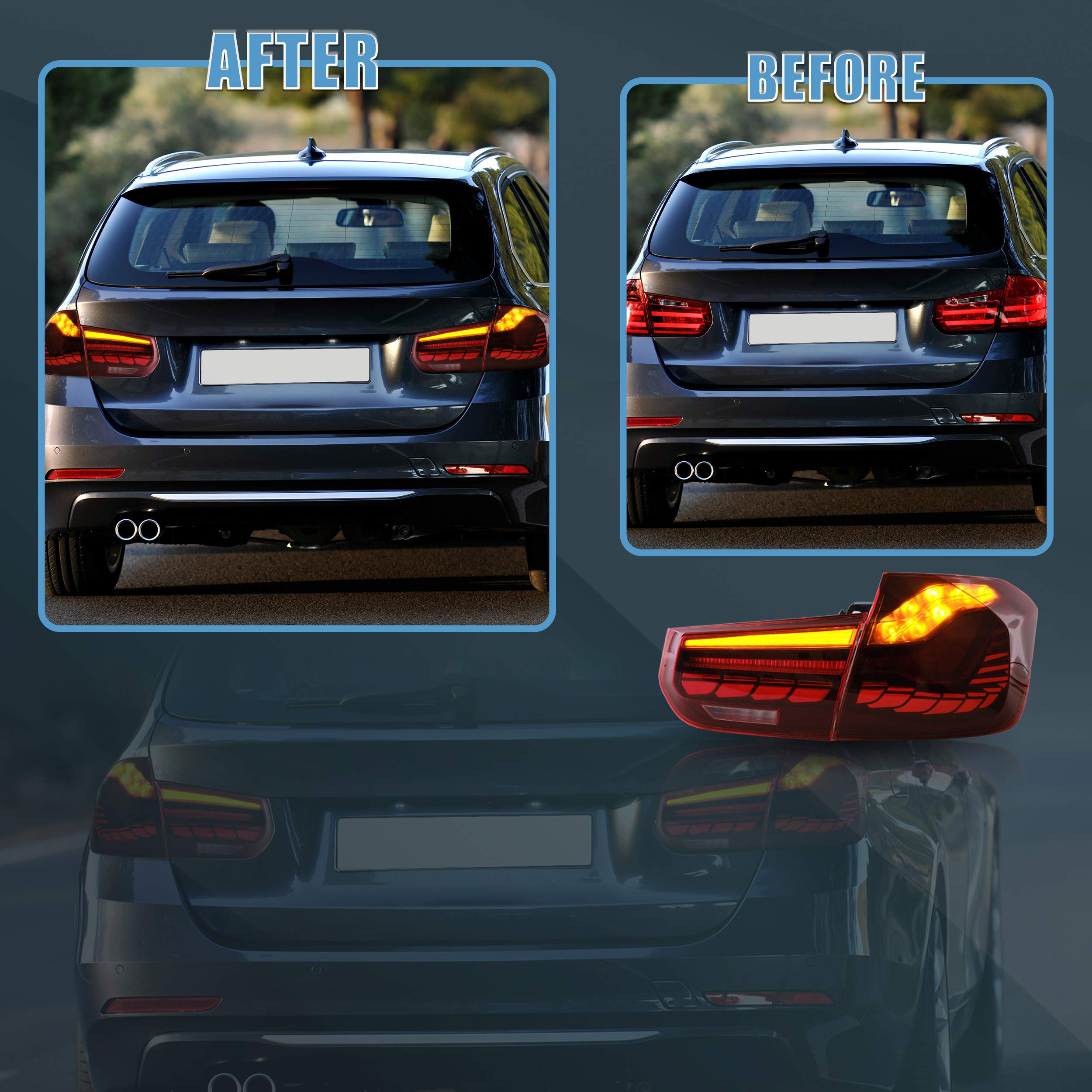 VLAND OLED Tail Lights Assembly for BMW 3 Series F30 F35 F80 Sedan (2013-2018) - Plug & Play Red LED Lights - Direct Fit Replacement - Enhances Night Visibility & Style