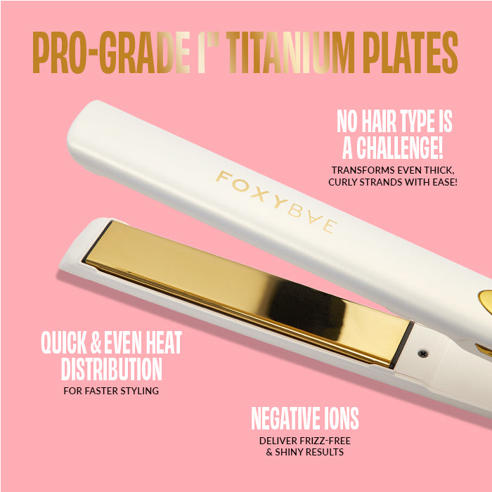 Pearl Gold Titanium Flat Iron for Hair - Professional 1 Inch Straightening Iron for Smooth & Shiny Hair at Home or Salon | Perfect for Styling, Straightening & Frizz Control