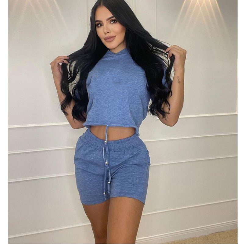 Women's Short Sleeve Lace-Up Shorts Set - Casual Summer Outfit for Beach, Vacation & Streetwear Fashion