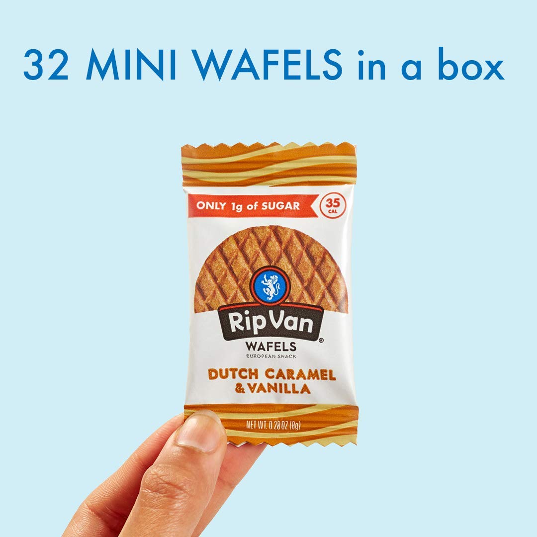 Rip Van Wafels Dutch Caramel & Vanilla Mini Stroopwafels - Low Carb Keto Snacks (3g Net Carbs) - Non GMO, Gluten Free - 35 Calorie Healthy Snacks for Office, Travel & On-The-Go - 128 Count Pack